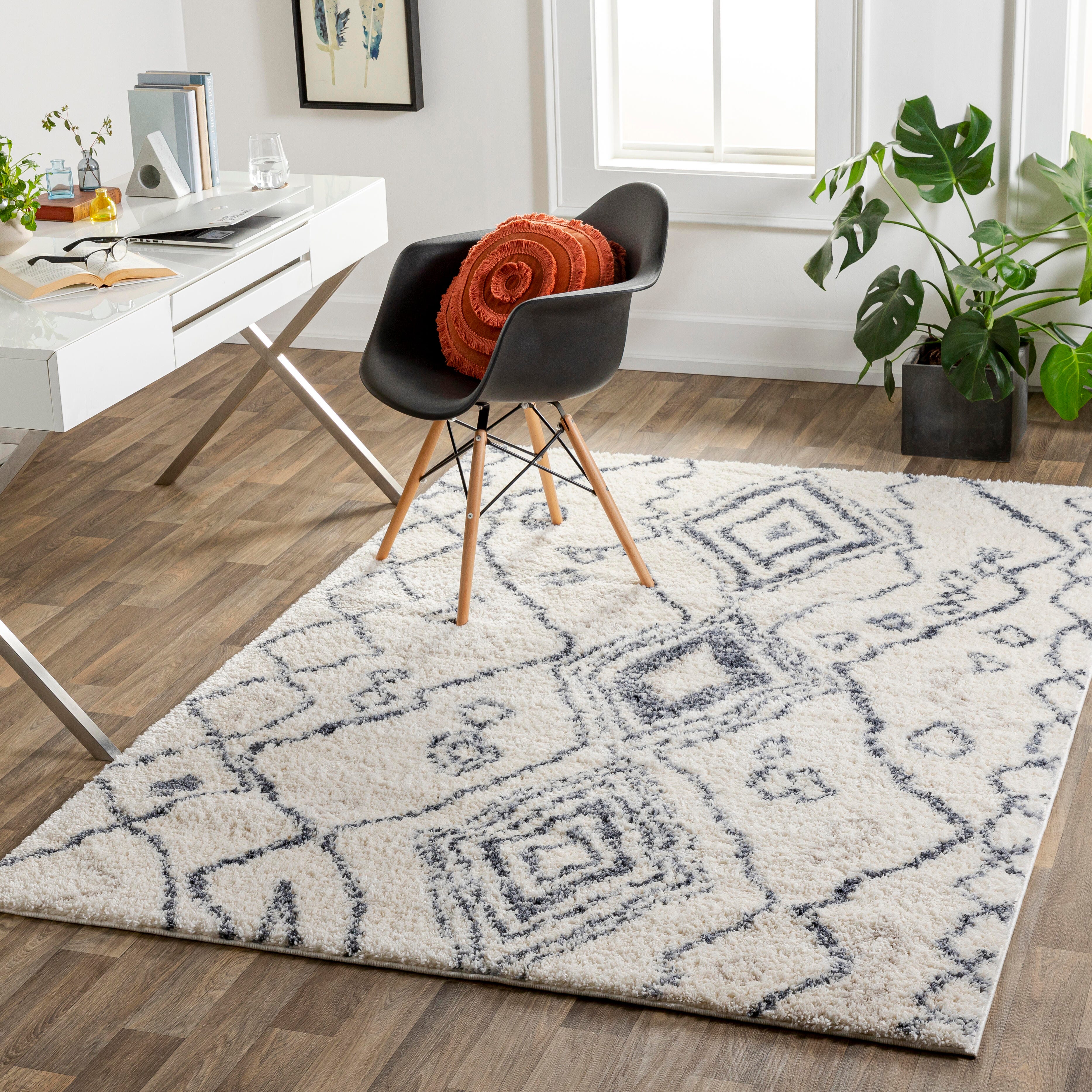 Surya Puffy Shag 7'10" x 10' Abstract Area Rug, Cream/Blue, rollover