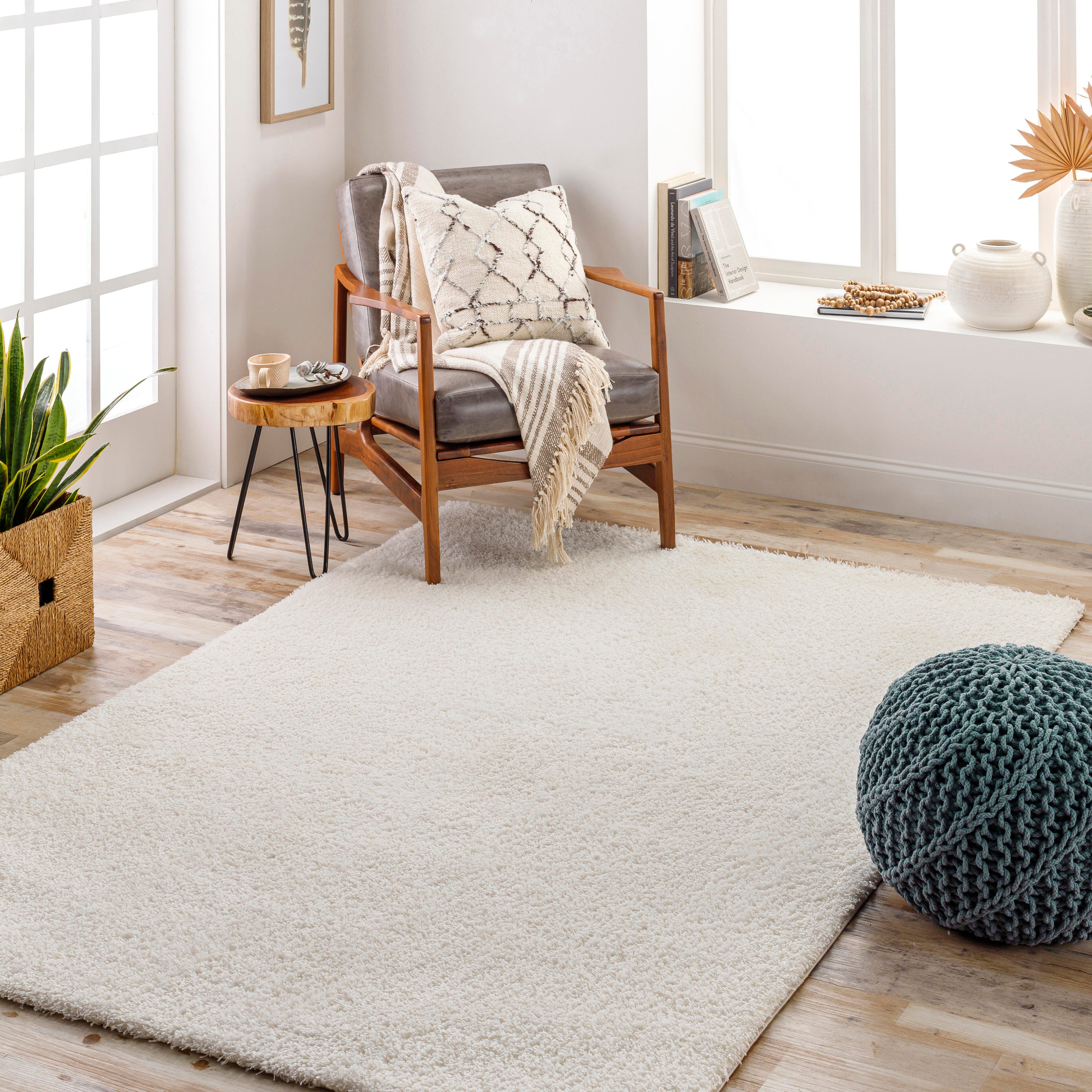 Surya Cloudy Shag 5'3" x 7' Solid Color Area Rug, Cream, rollover