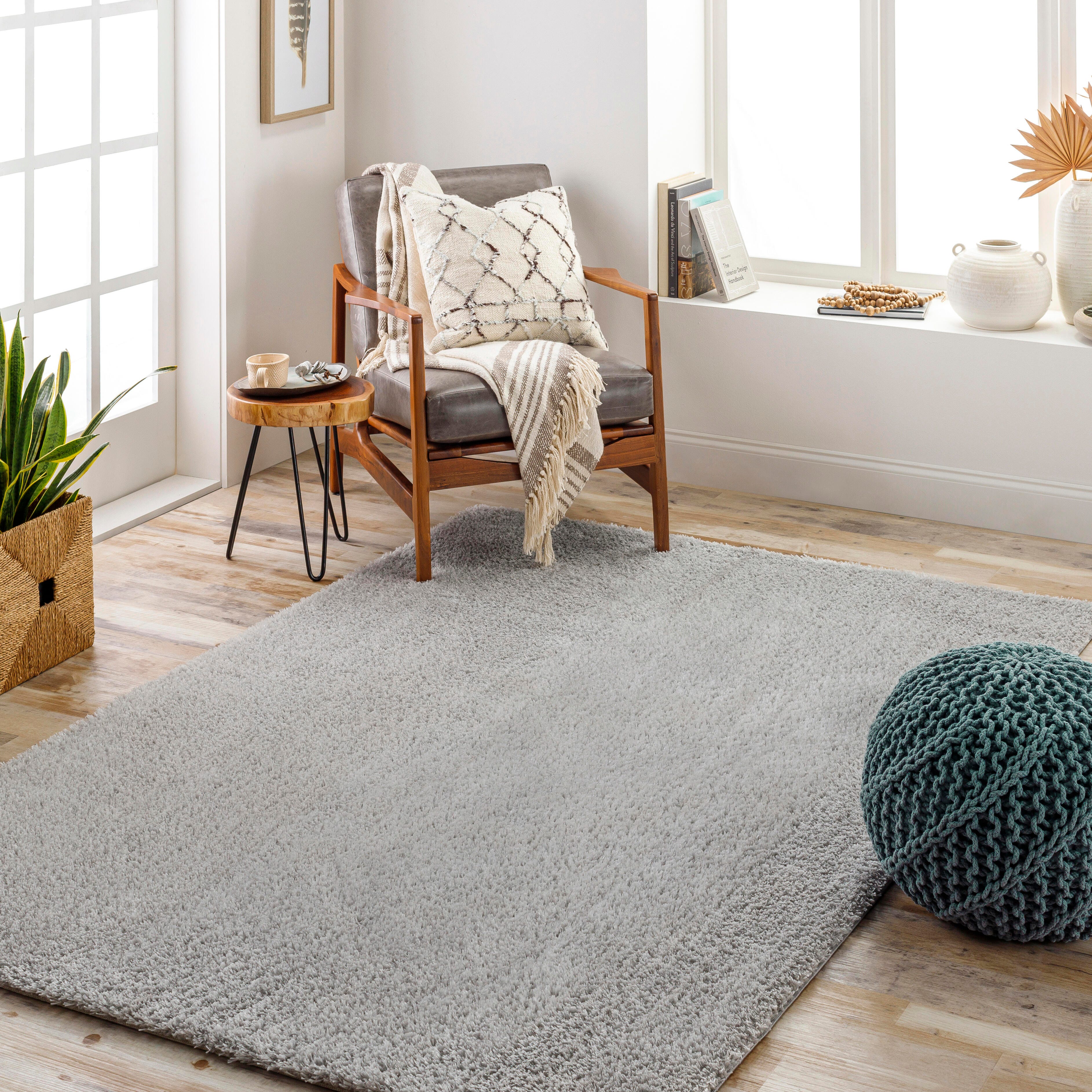 Surya Cloudy Shag 7'10" x 10' Solid Color Area Rug, Gray, large