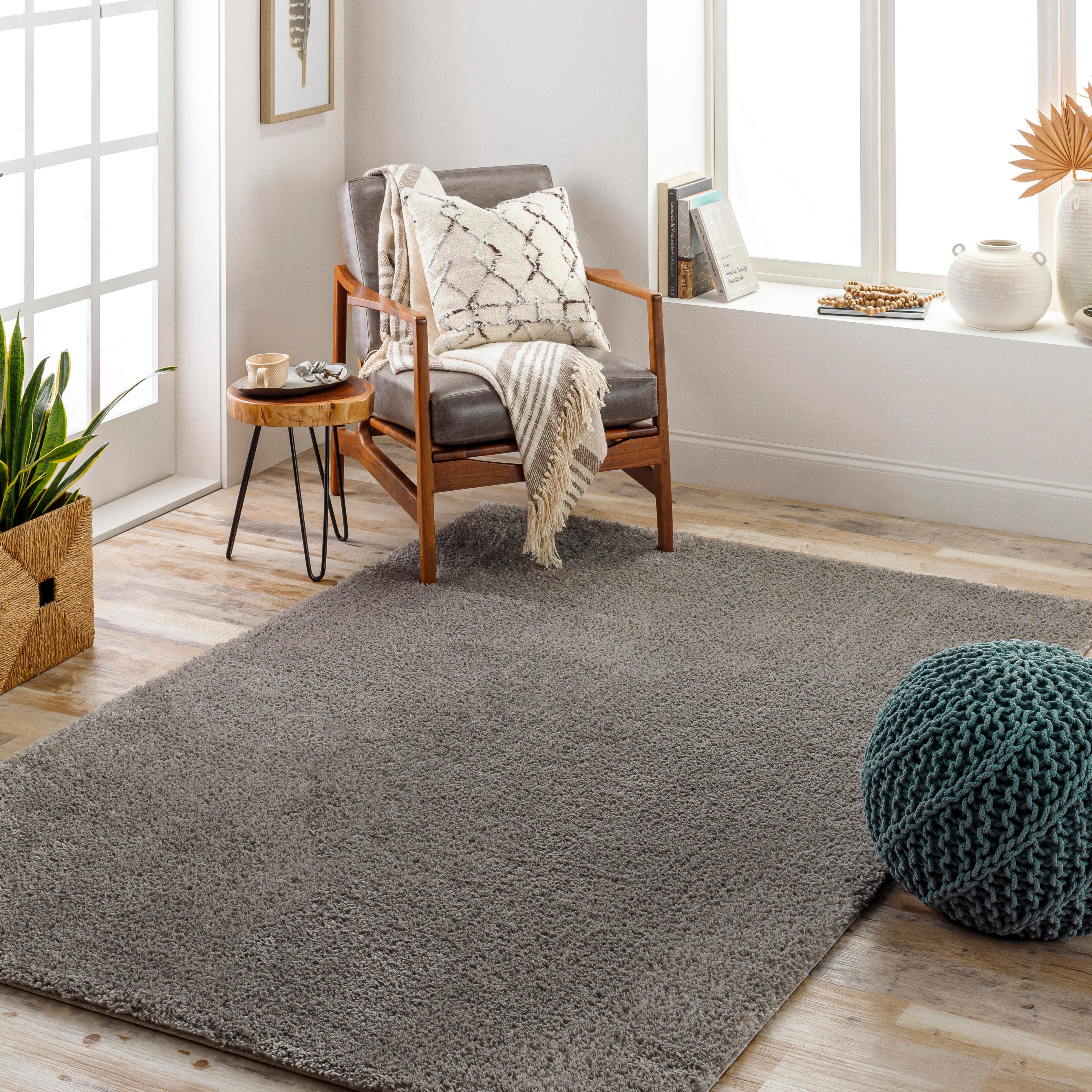 Surya Cloudy Shag 5'3" x 7' Solid Color Area Rug, Dark Gray, rollover