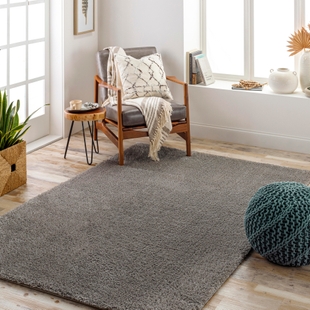 Surya Cloudy Shag 5'3" x 7' Solid Color Area Rug, Dark Gray, rollover