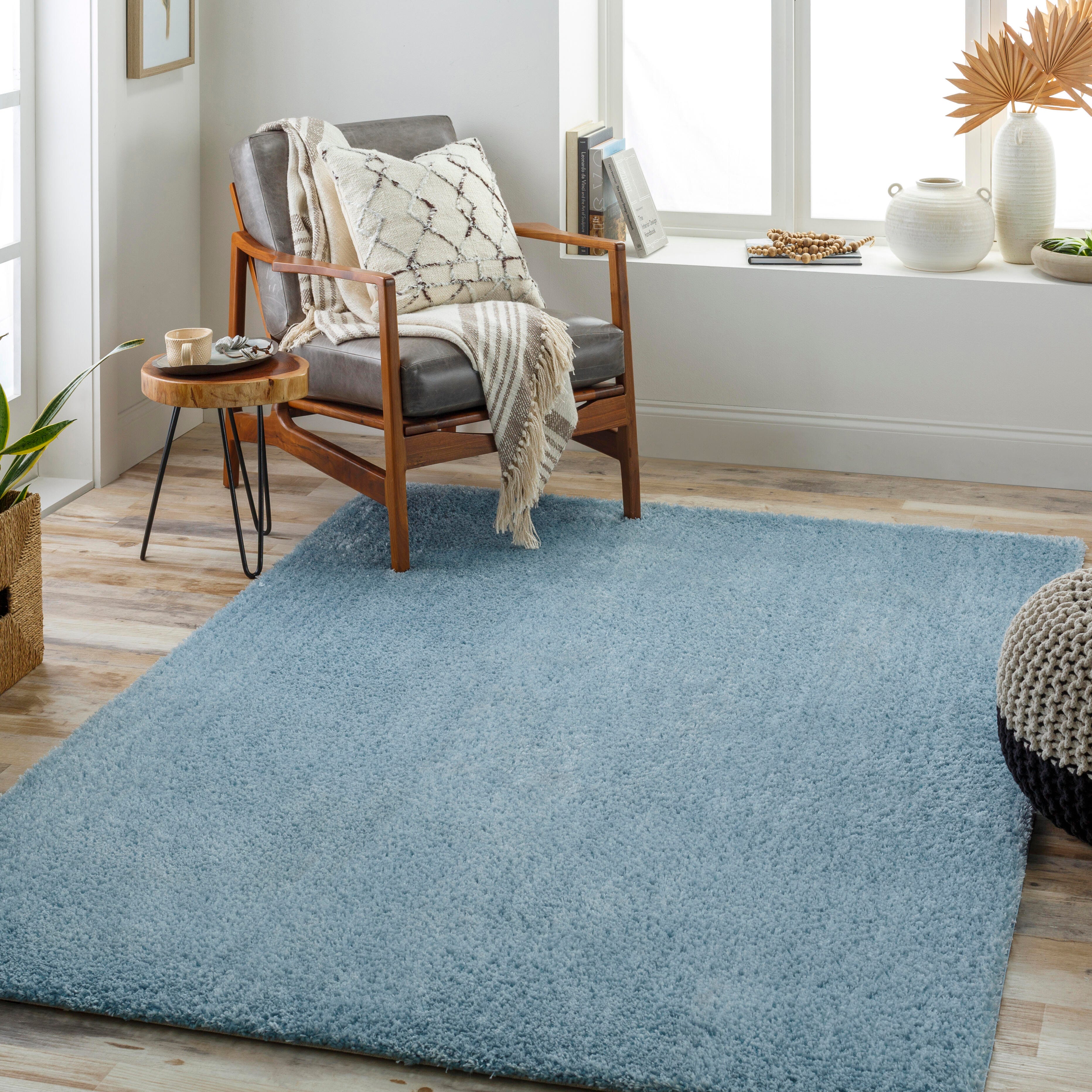 Surya Cloudy Shag 6'7" x 9' Solid Color Area Rug, Blue, rollover