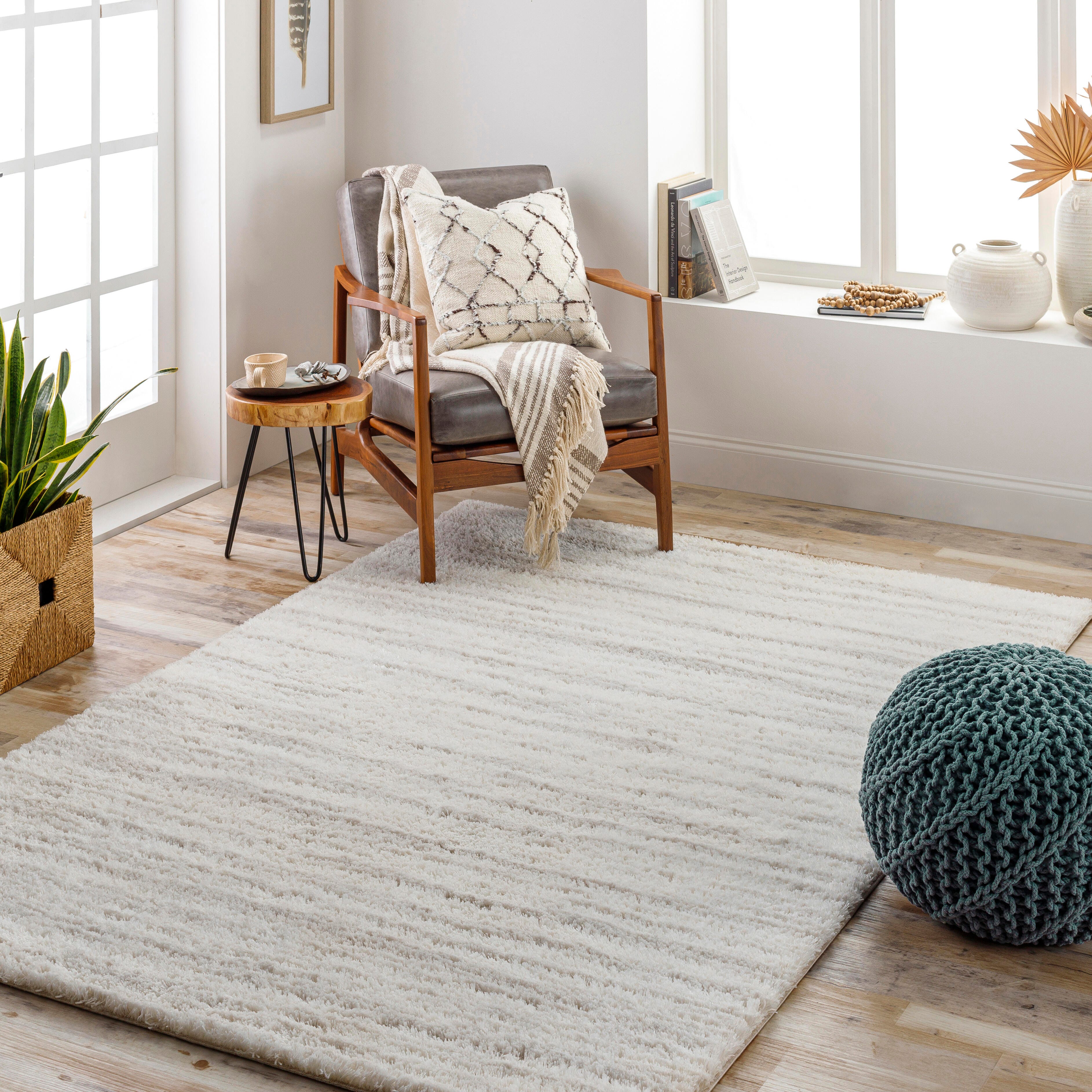 Surya Cloudy Shag 5'3" x 7' Subtly Striped Area Rug, Cream, rollover