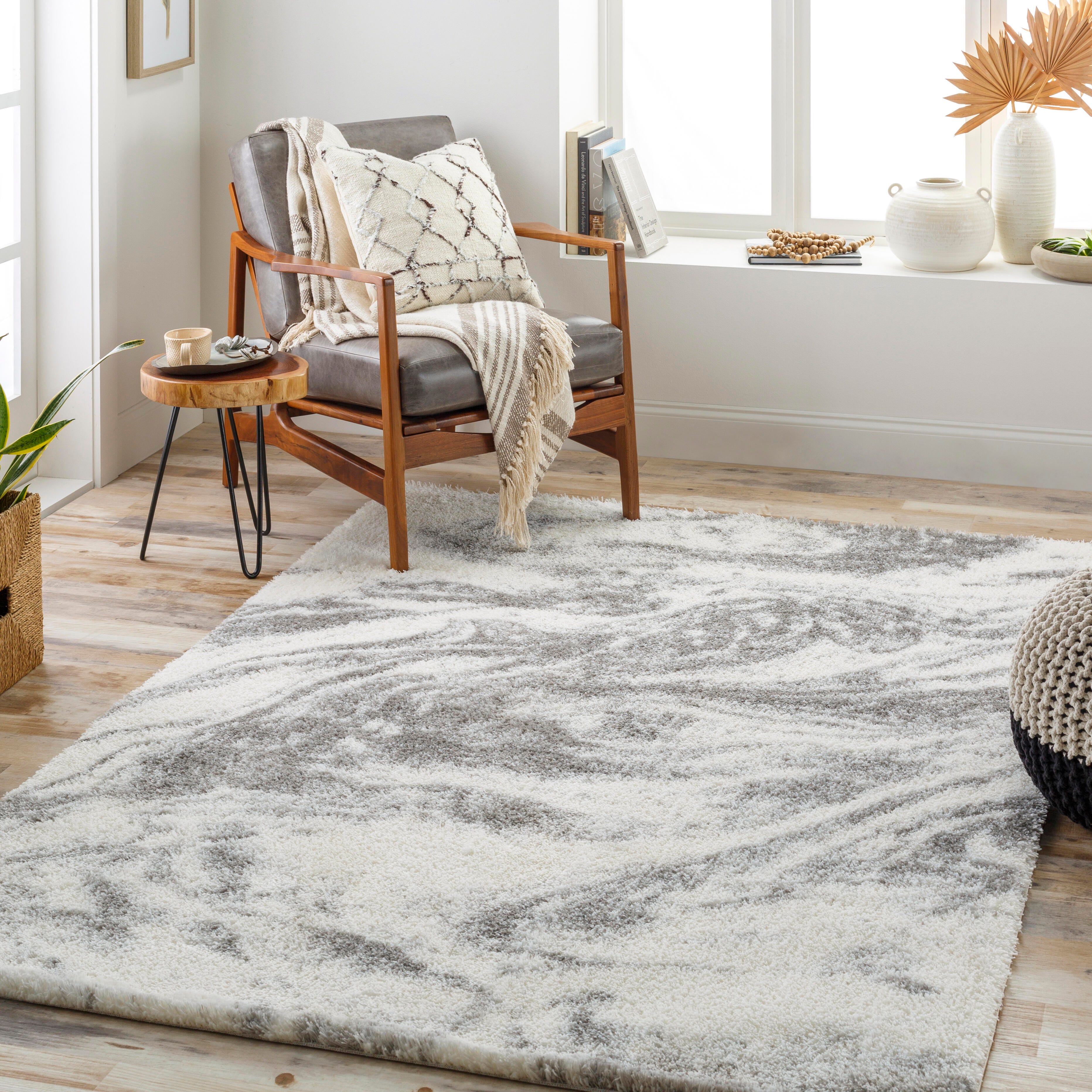 Surya Cloudy Shag 5'3" x 7' Marbled Area Rug, Gray/Cream, rollover