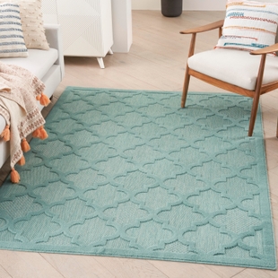 Nourison Home Nourison Easy Care 4' x 6' Aqua/Teal Modern Indoor/Outdoor Rug, Aqua/Teal, rollover