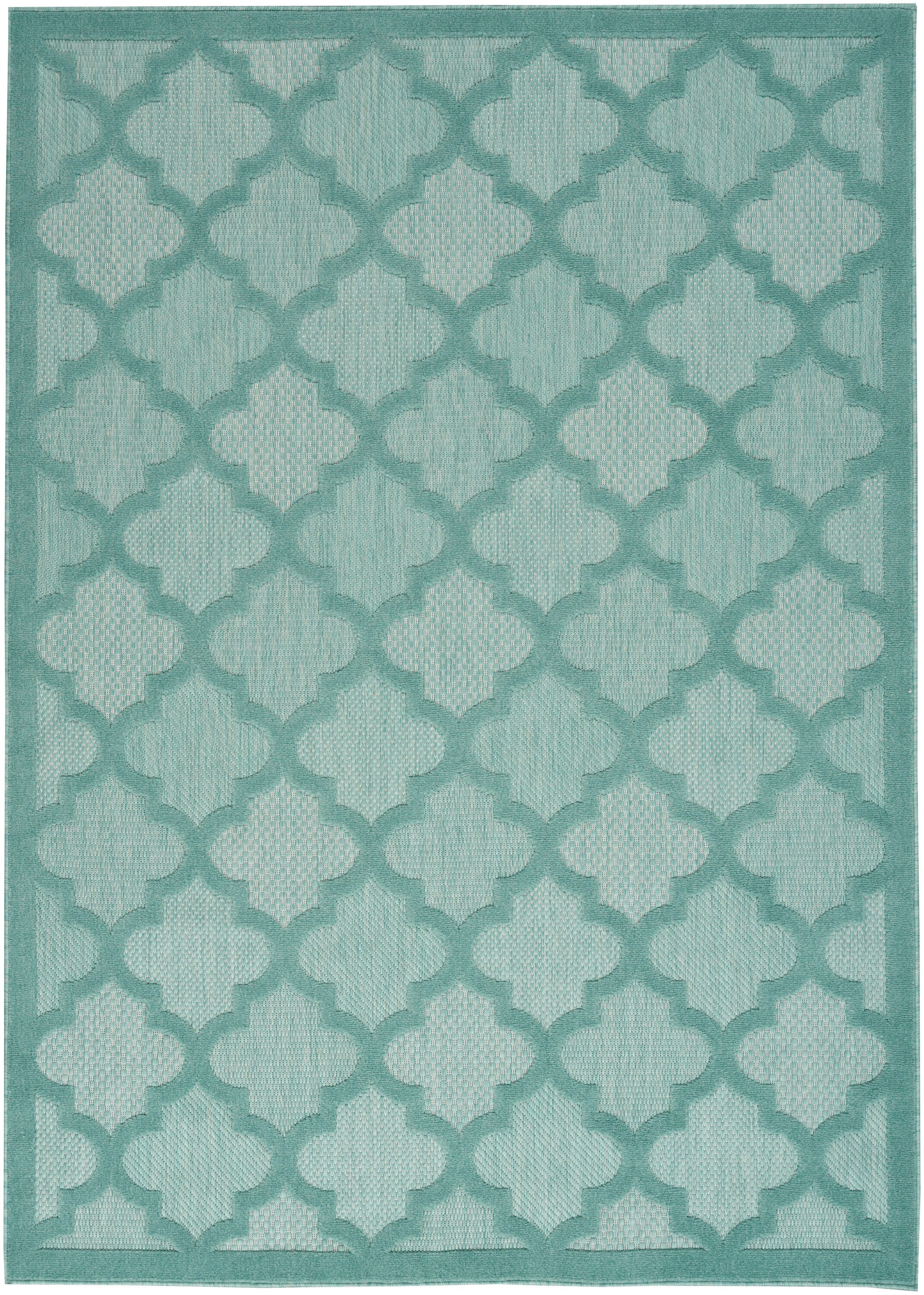 Nourison Home Nourison Easy Care 4' x 6' Aqua/Teal Modern Indoor/Outdoor Rug, Aqua/Teal, large