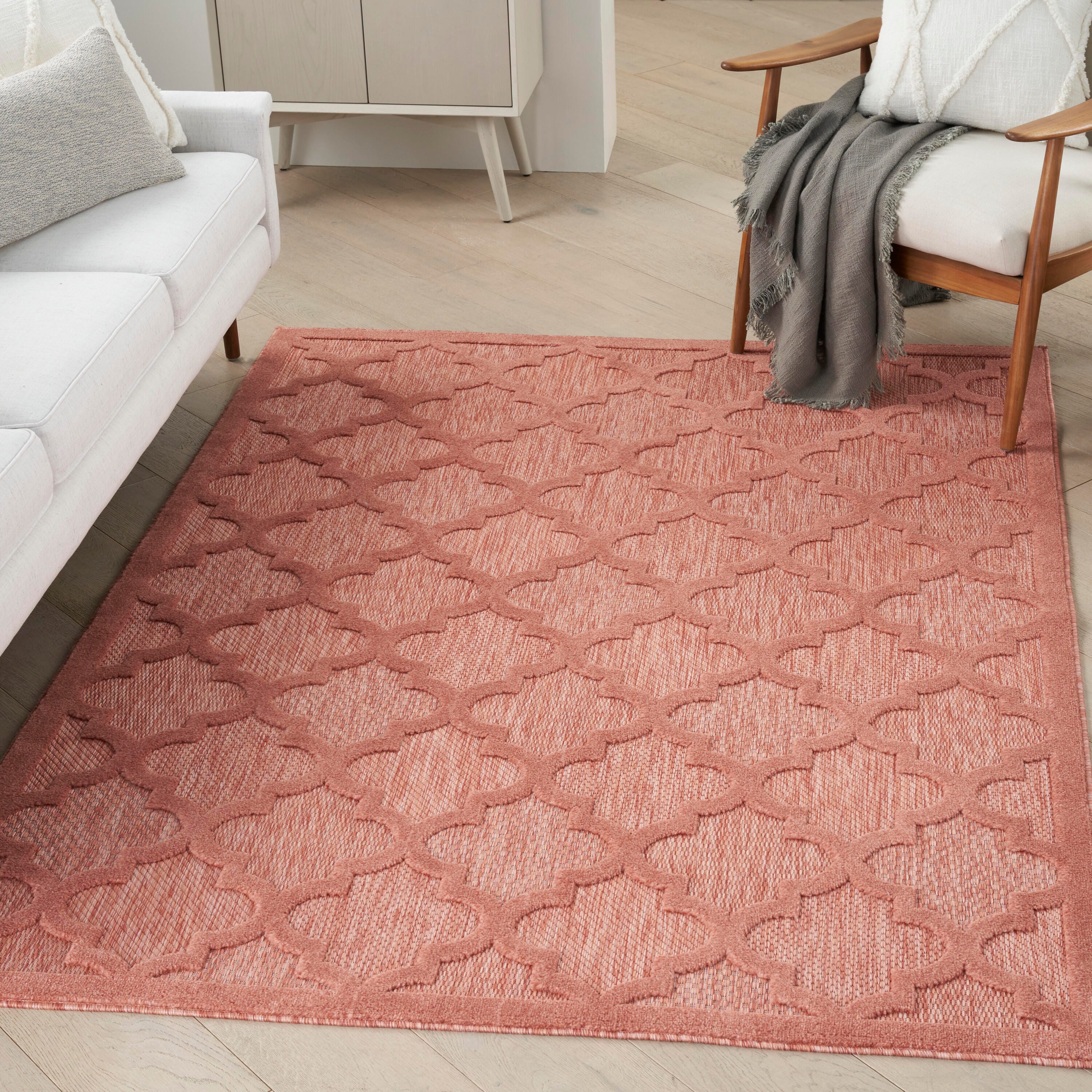 Nourison Home Nourison Easy Care 4' x 6' Coral/Orange Modern Indoor/Outdoor Rug, Coral/Orange, rollover