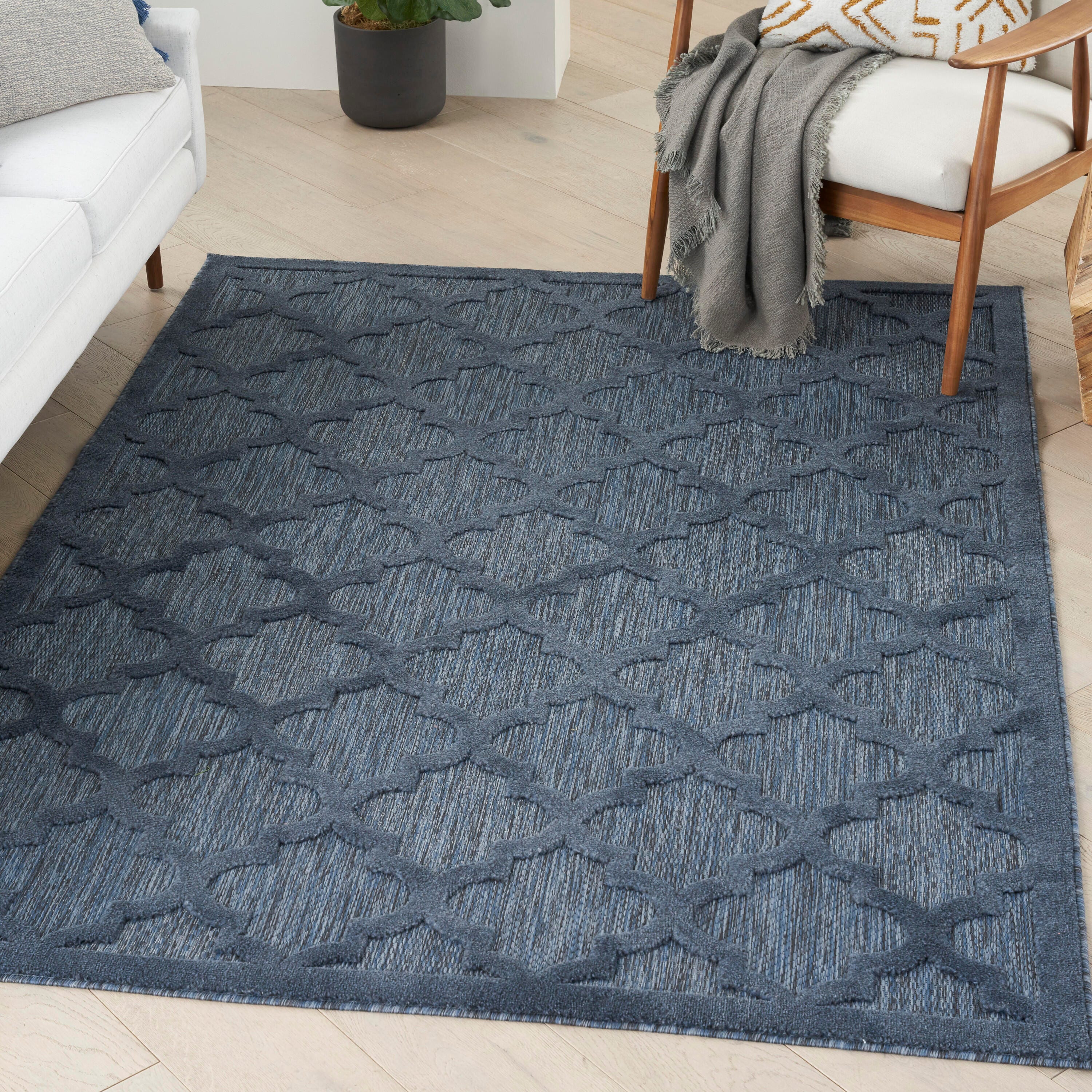 Nourison Home Nourison Easy Care 4' x 6' Navy Blue Modern Indoor/Outdoor Rug, Navy Blue, rollover