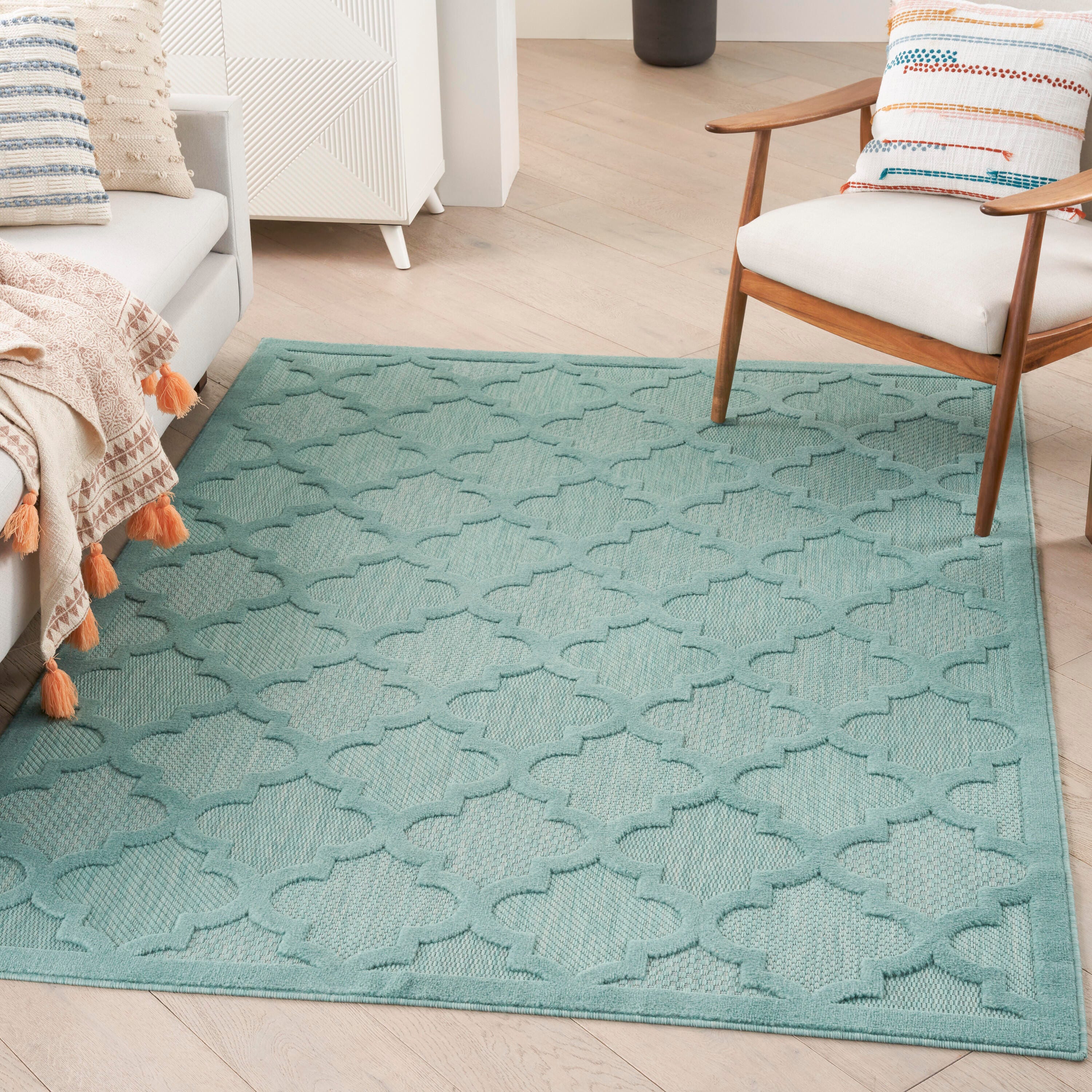 Nourison Home Nourison Easy Care 5' x 7' Aqua/Teal Modern Indoor/Outdoor Rug, Aqua/Teal, rollover