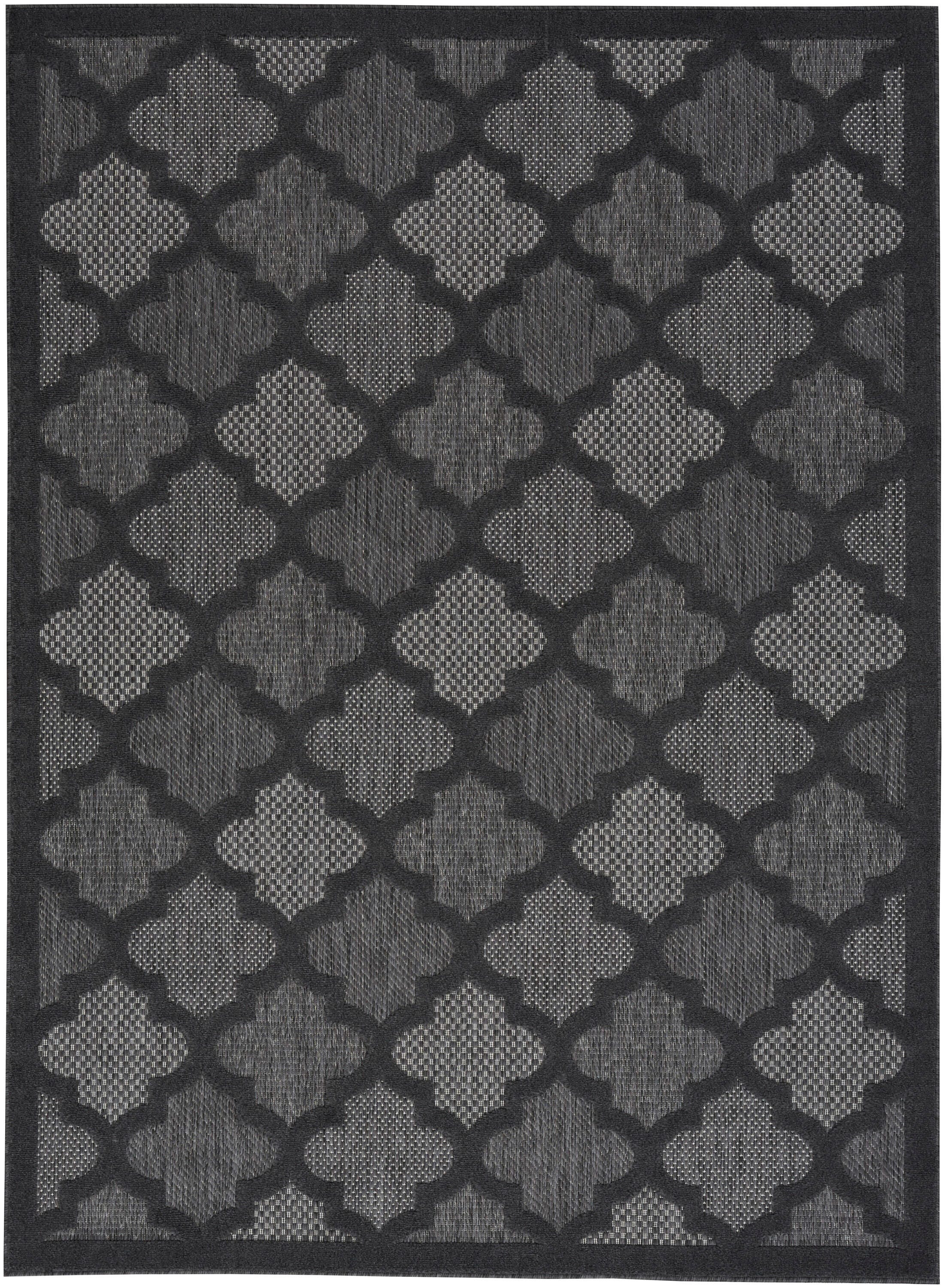 Nourison Home Nourison Easy Care 5' x 7' Charcoal/Black Modern Indoor/Outdoor Rug, Charcoal/Black, large