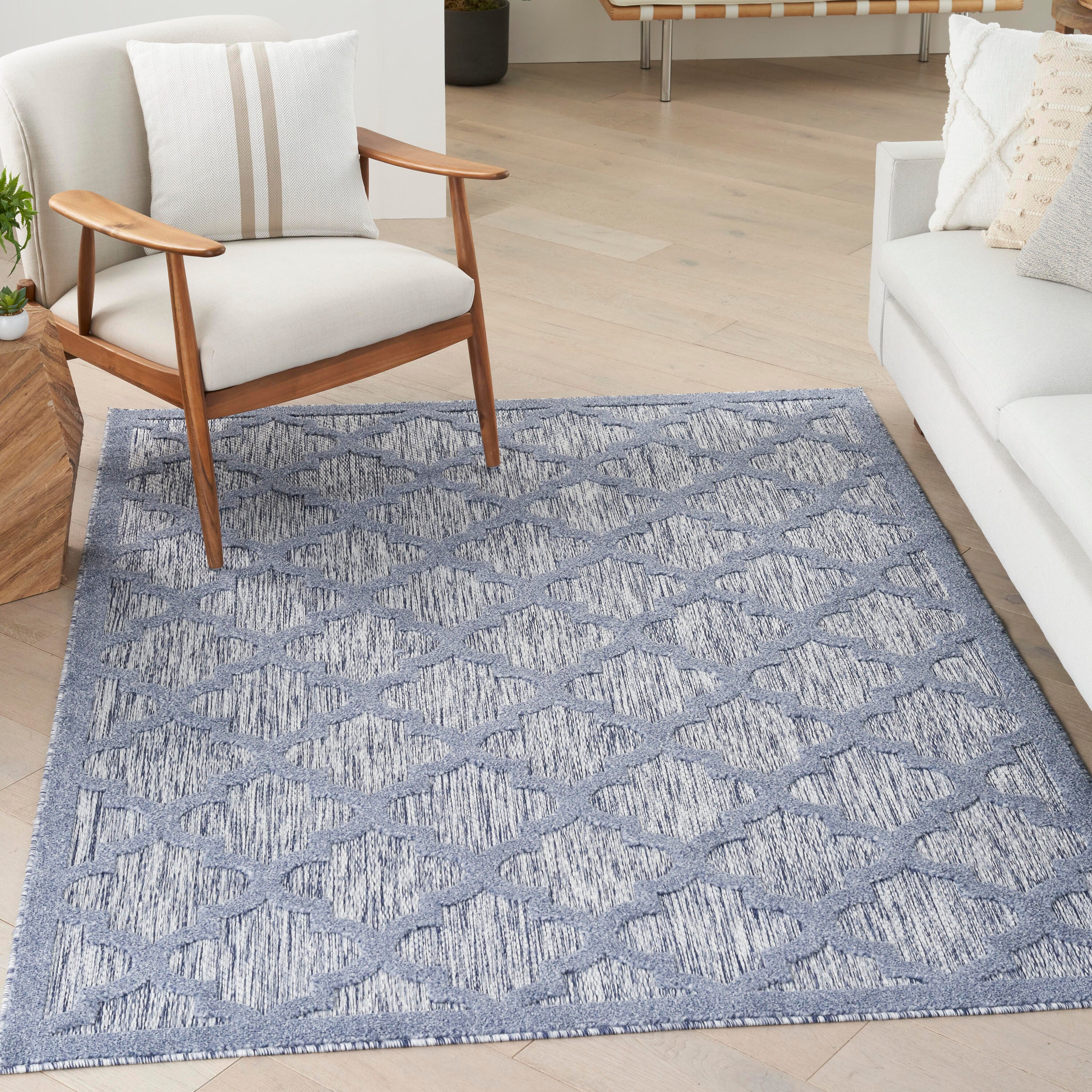 Nourison Home Nourison Easy Care 6' x 9' Denim Blue Modern Indoor/Outdoor Rug, Denim Blue, rollover