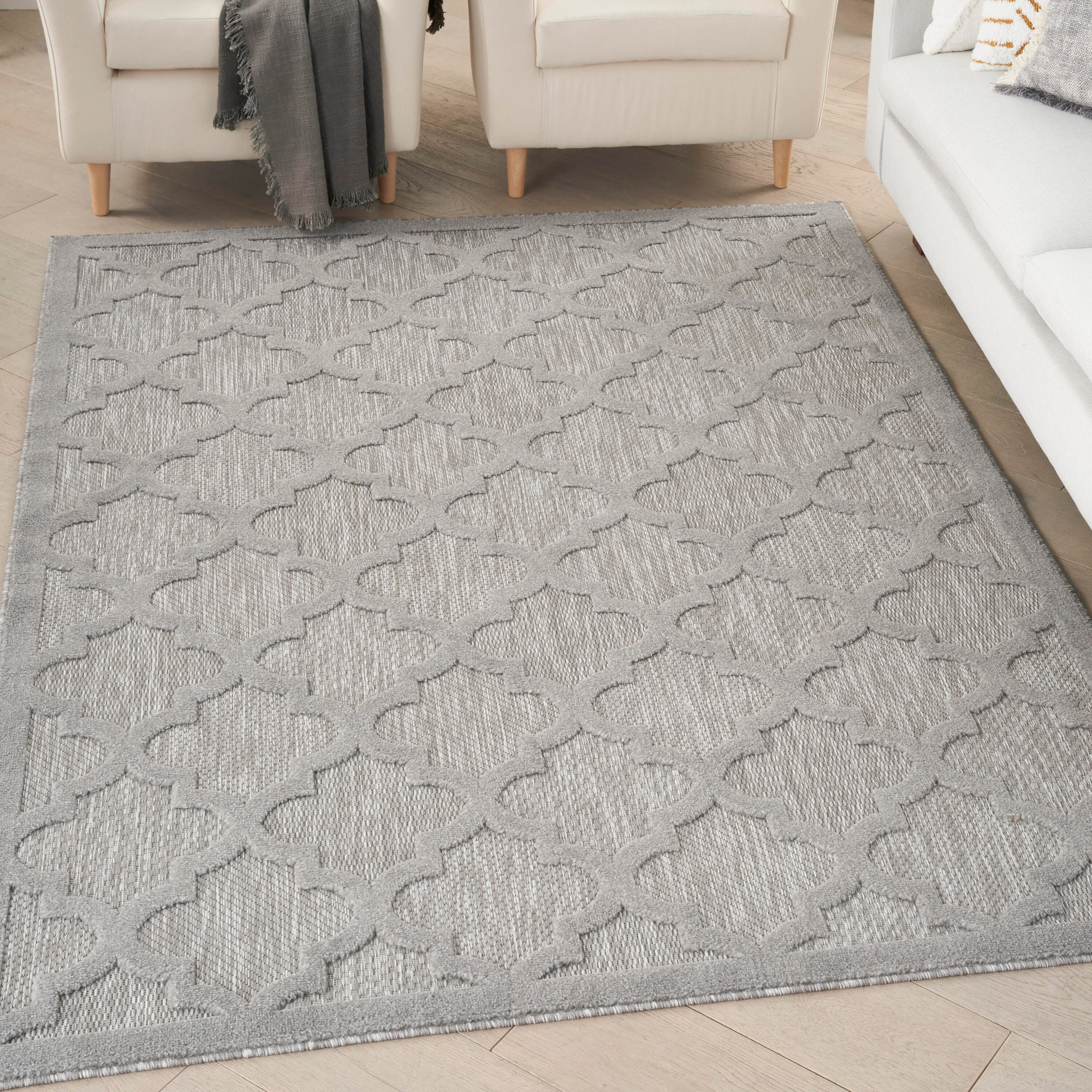 Nourison Home Nourison Easy Care 6' x 9' Silver Grey Modern Indoor/Outdoor Rug, Silver Gray, rollover