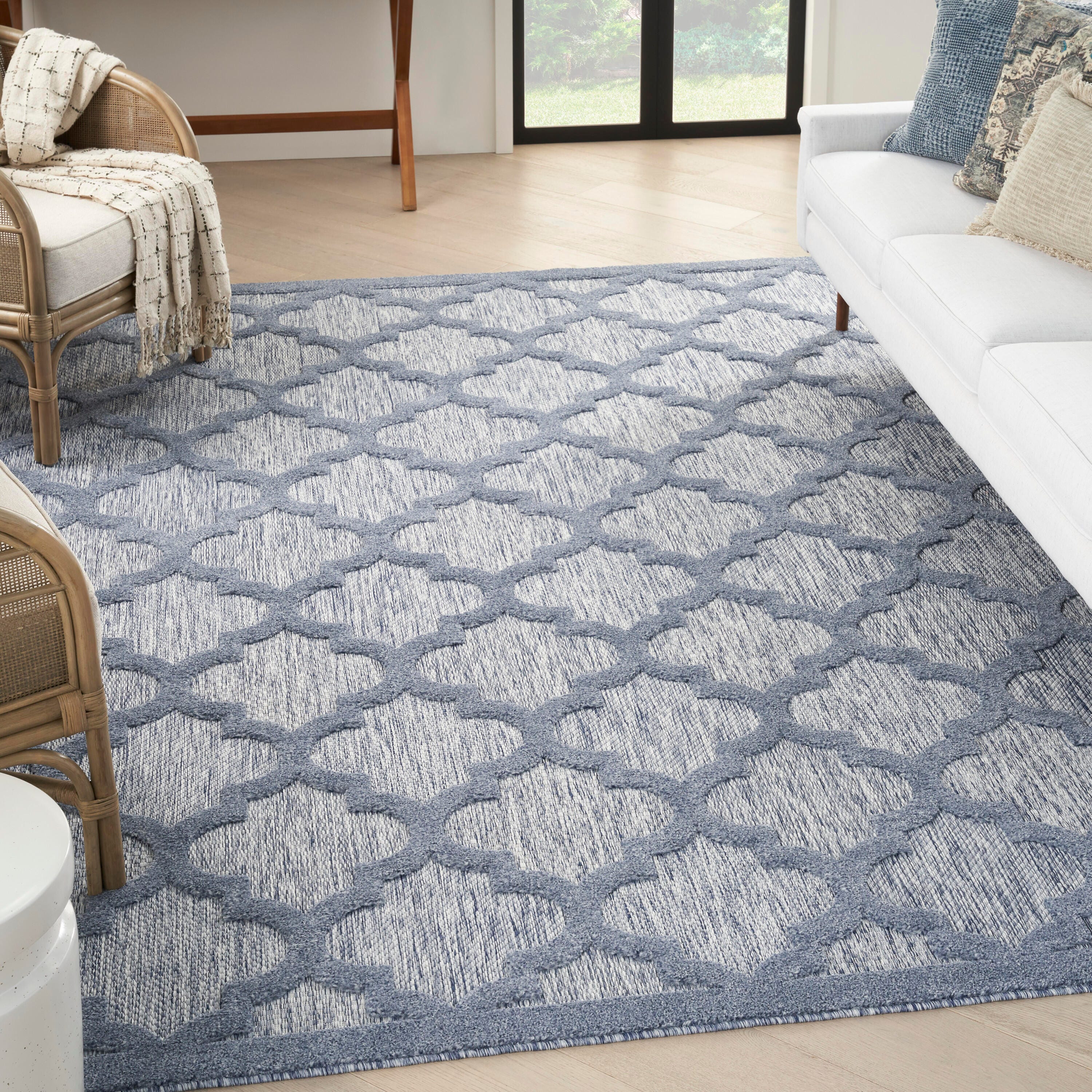 Nourison Home Nourison Easy Care 7' x 10' Denim Blue Modern Indoor/Outdoor Rug, Denim Blue, rollover