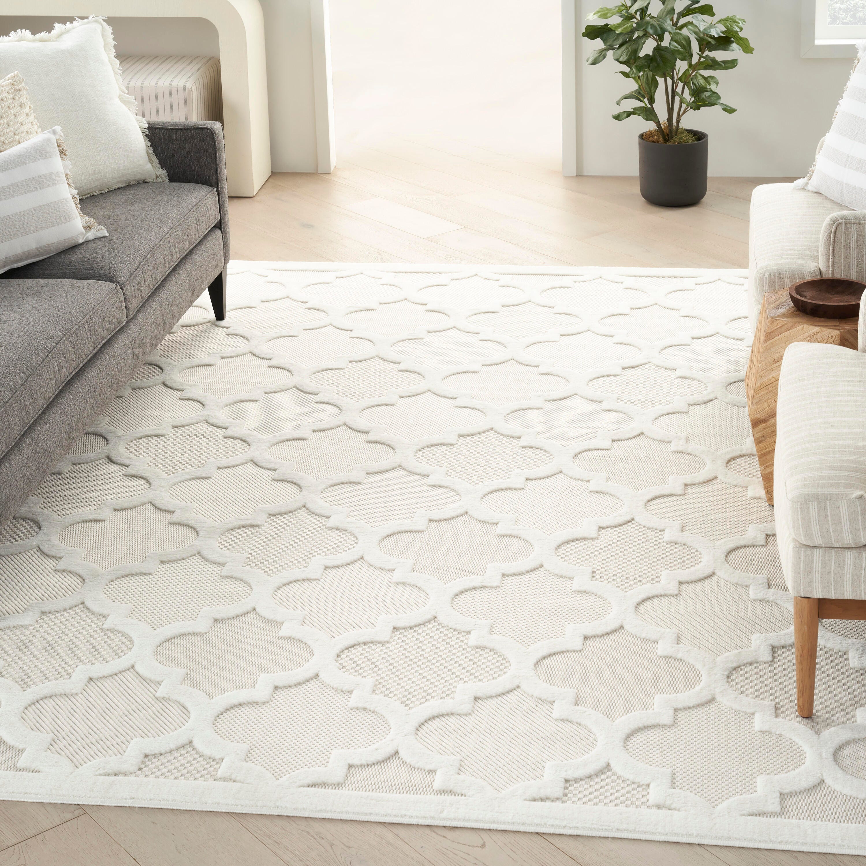 Nourison Home Nourison Easy Care 7' x 10' Ivory/White Modern Indoor/Outdoor Rug, Ivory/White, rollover