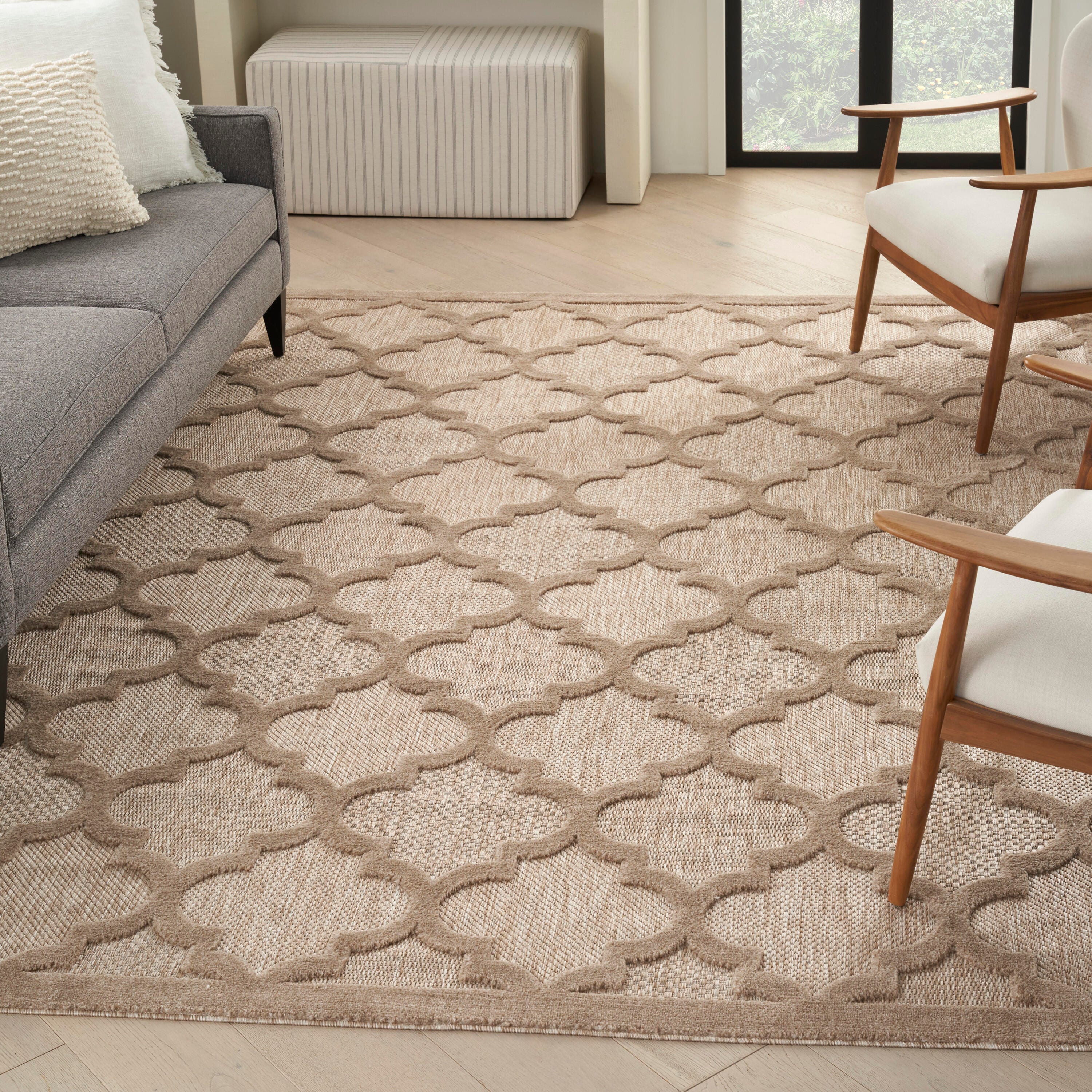 Nourison Home Nourison Easy Care 7' x 10' Natural Beige Modern Indoor/Outdoor Rug, Natural Beige, rollover