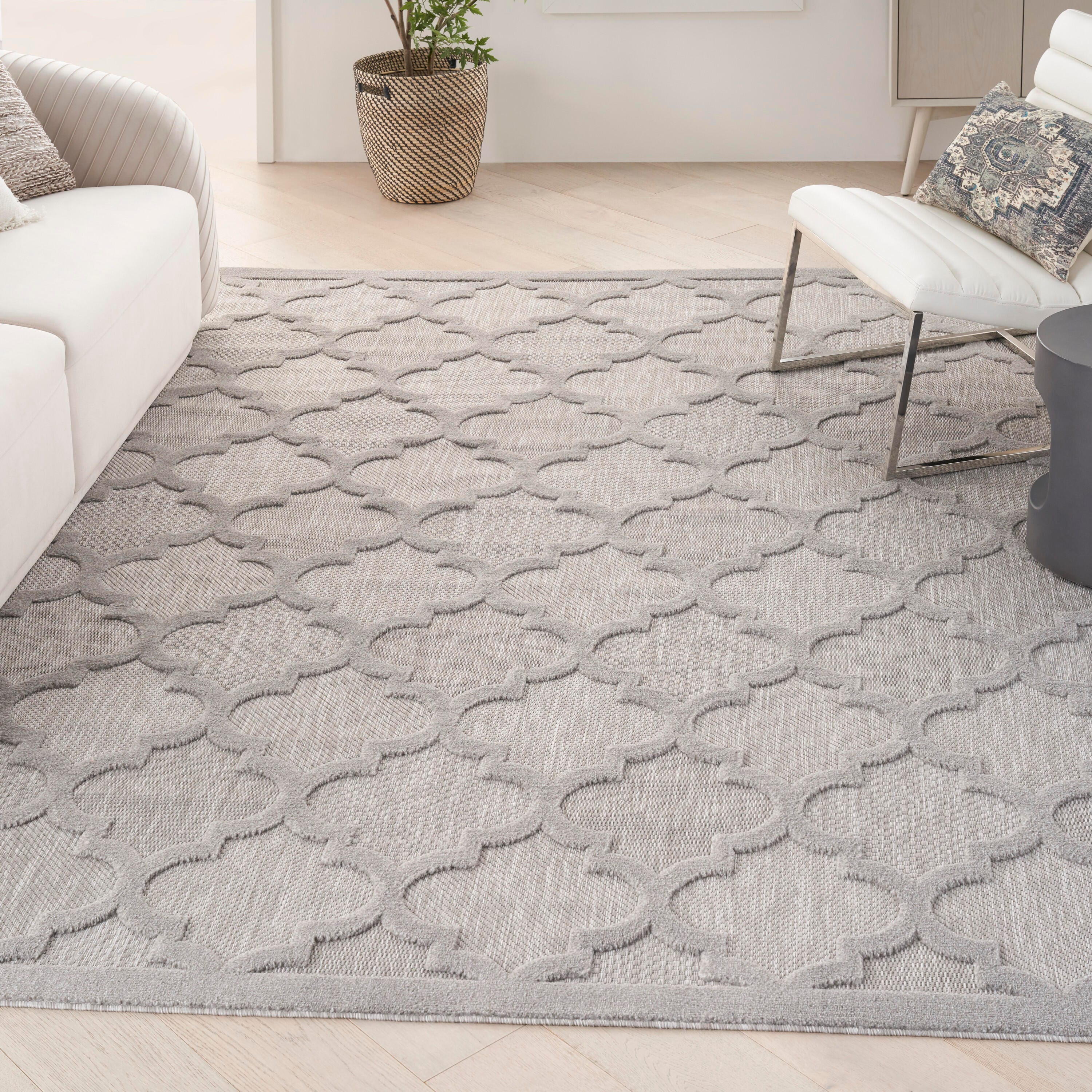 Nourison Home Nourison Easy Care 7' x 10' Silver Grey Modern Indoor/Outdoor Rug, Silver Gray, rollover