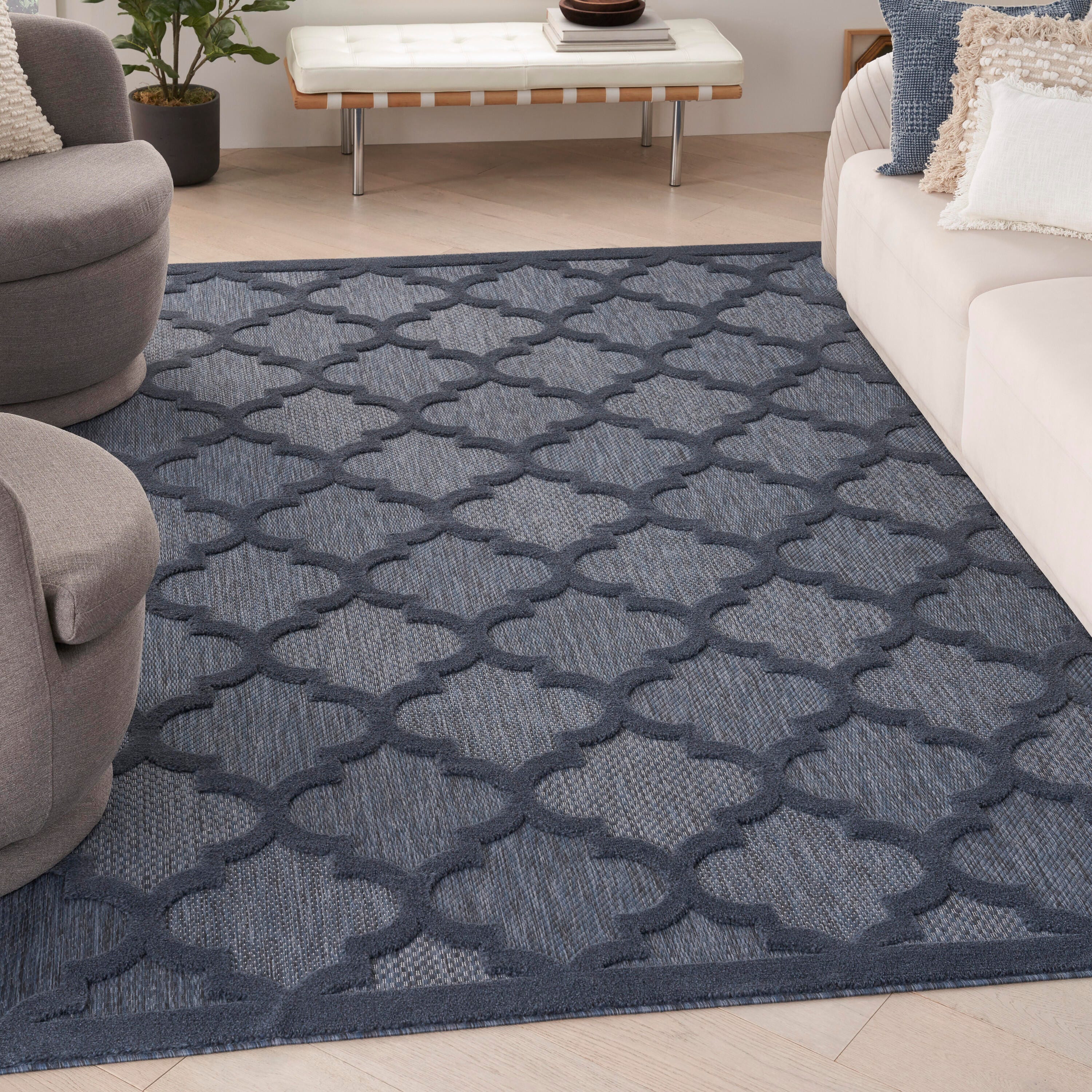 Nourison Home Nourison Easy Care 9' x 12' Navy Blue Modern Indoor/Outdoor Rug, Navy Blue, rollover