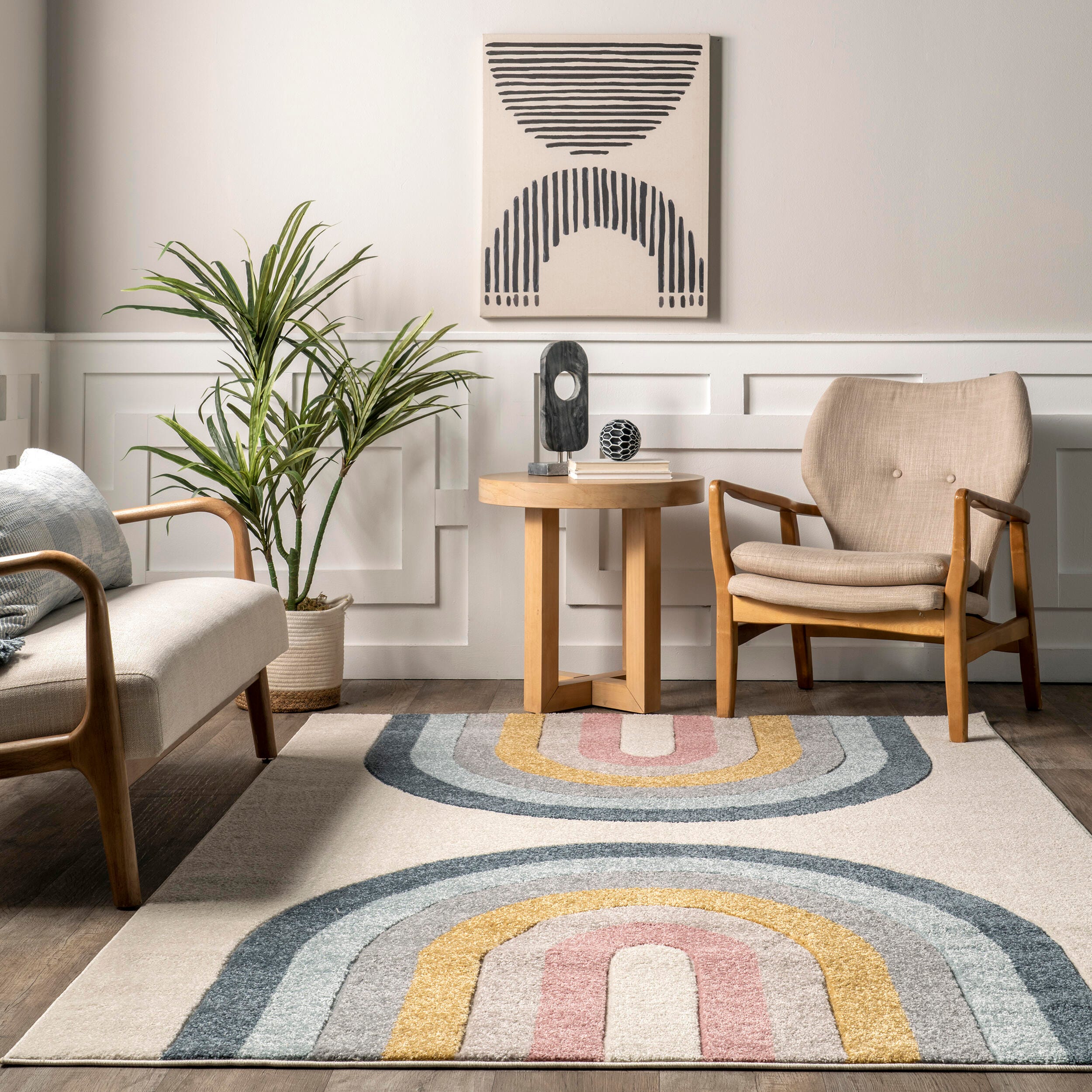 nuLOOM Jerri Double Half Rainbow Kids Area Rug, Beige, large