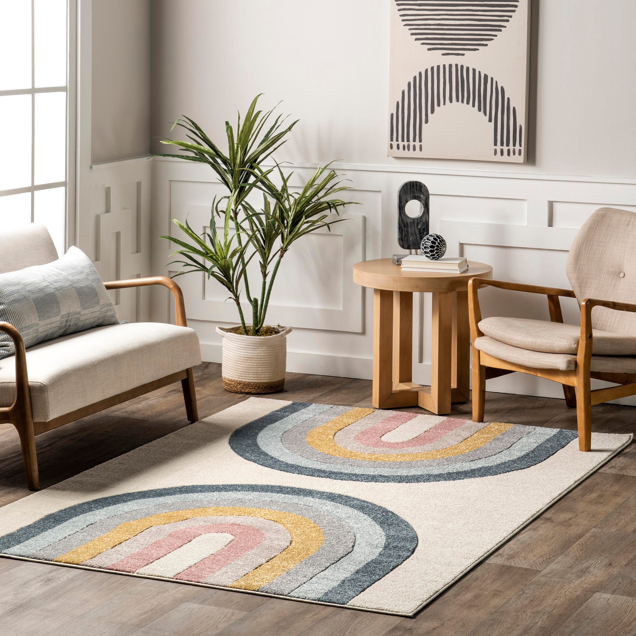 nuLOOM Jerri Double Half Rainbow Kids Area Rug, Beige, large