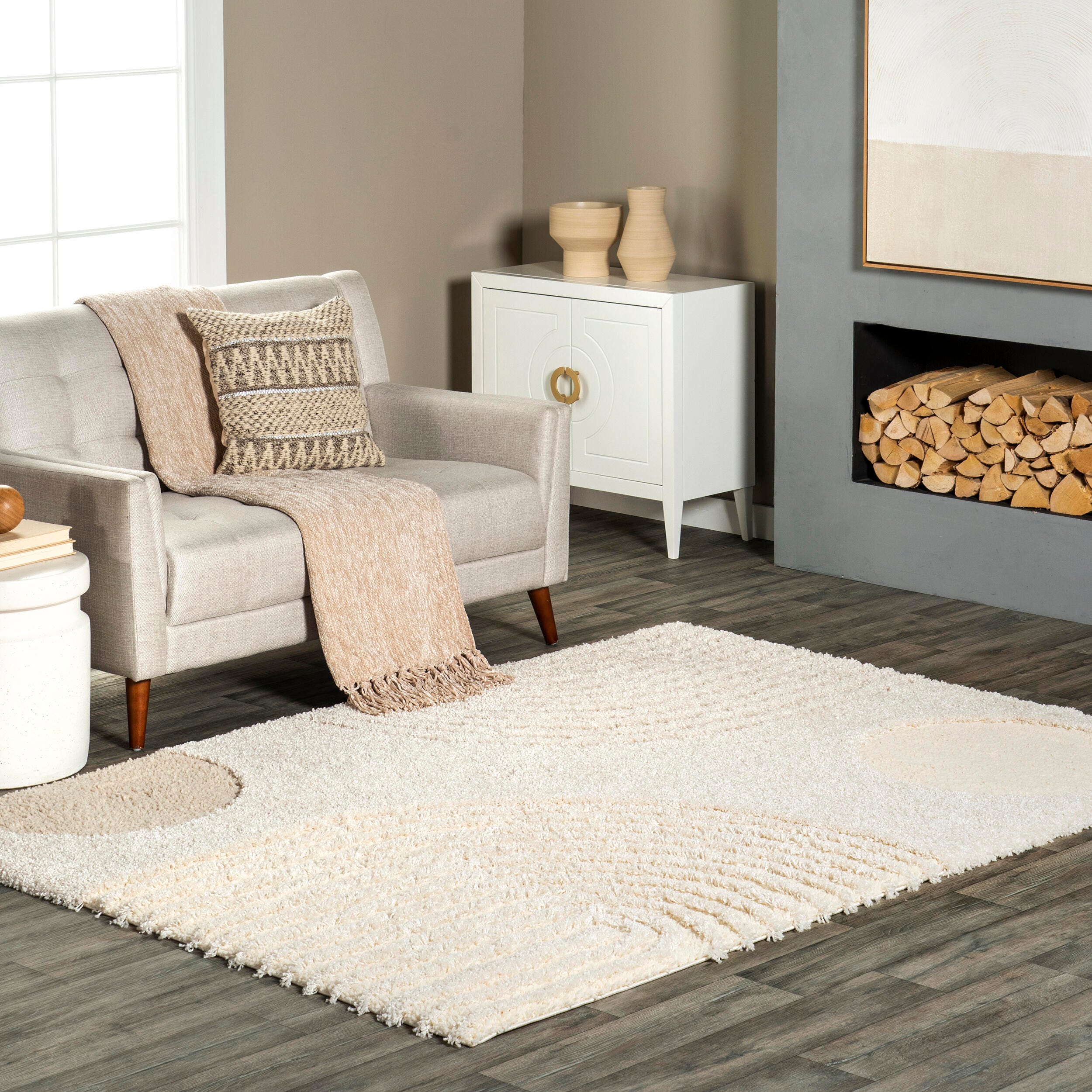nuLOOM Gloria Abstract Shag Area Rug, Beige, large