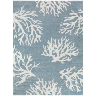 Balta Caistor Coastal Coral Print 5' 3" x 7' Area Rug, Light Blue, large
