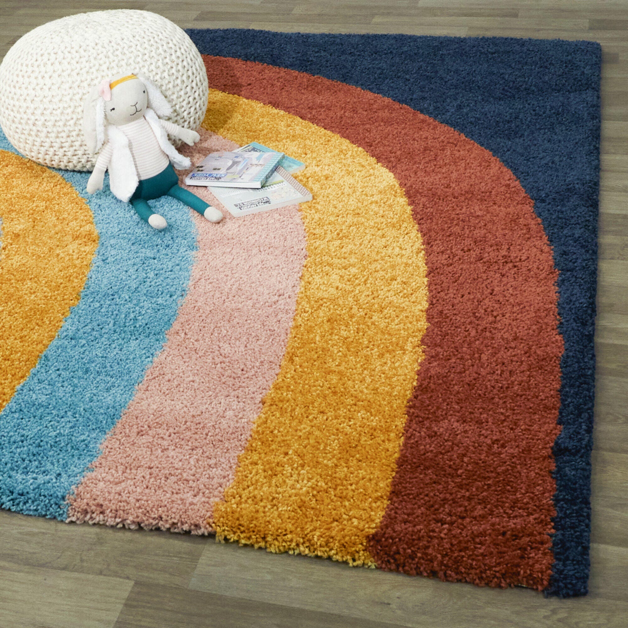 Baxton Studio Amelia Kids Modern Rainbow 8' 9" x 12' Area Rug, Navy Blue, rollover