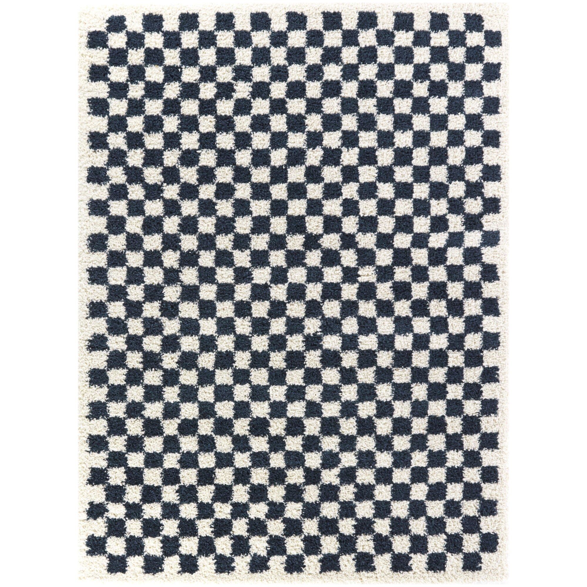 Balta Covey Checkered Shag 5' 3" x 7' Area Rug, Navy, large