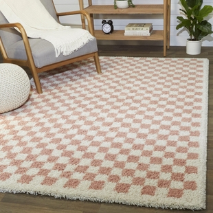 Balta Covey Checkered Shag 5' 3" x 7' Area Rug, Pink, rollover