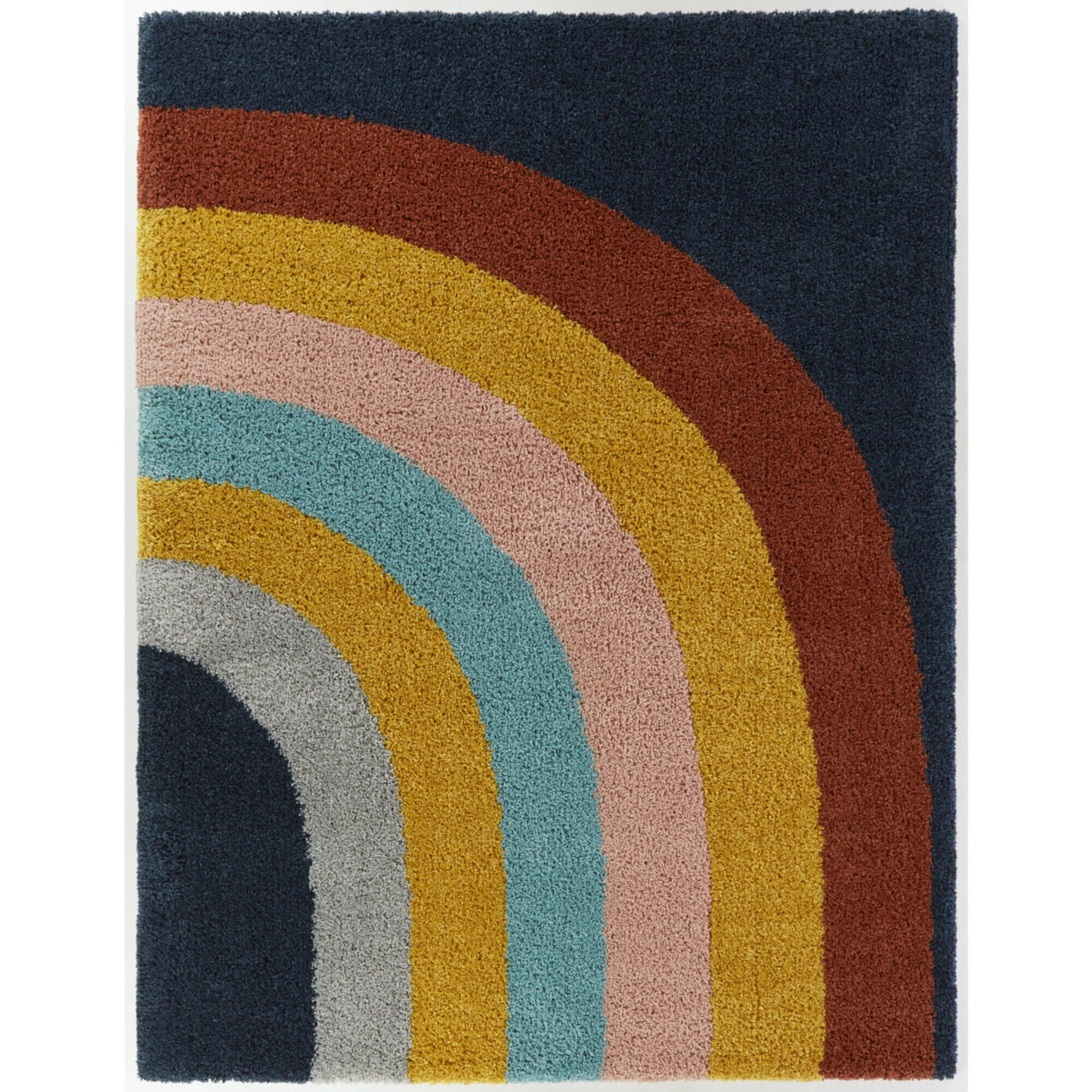 Baxton Studio Amelia Kids Modern Rainbow 4' 4" x 6' Runner Rug, Navy Blue, large