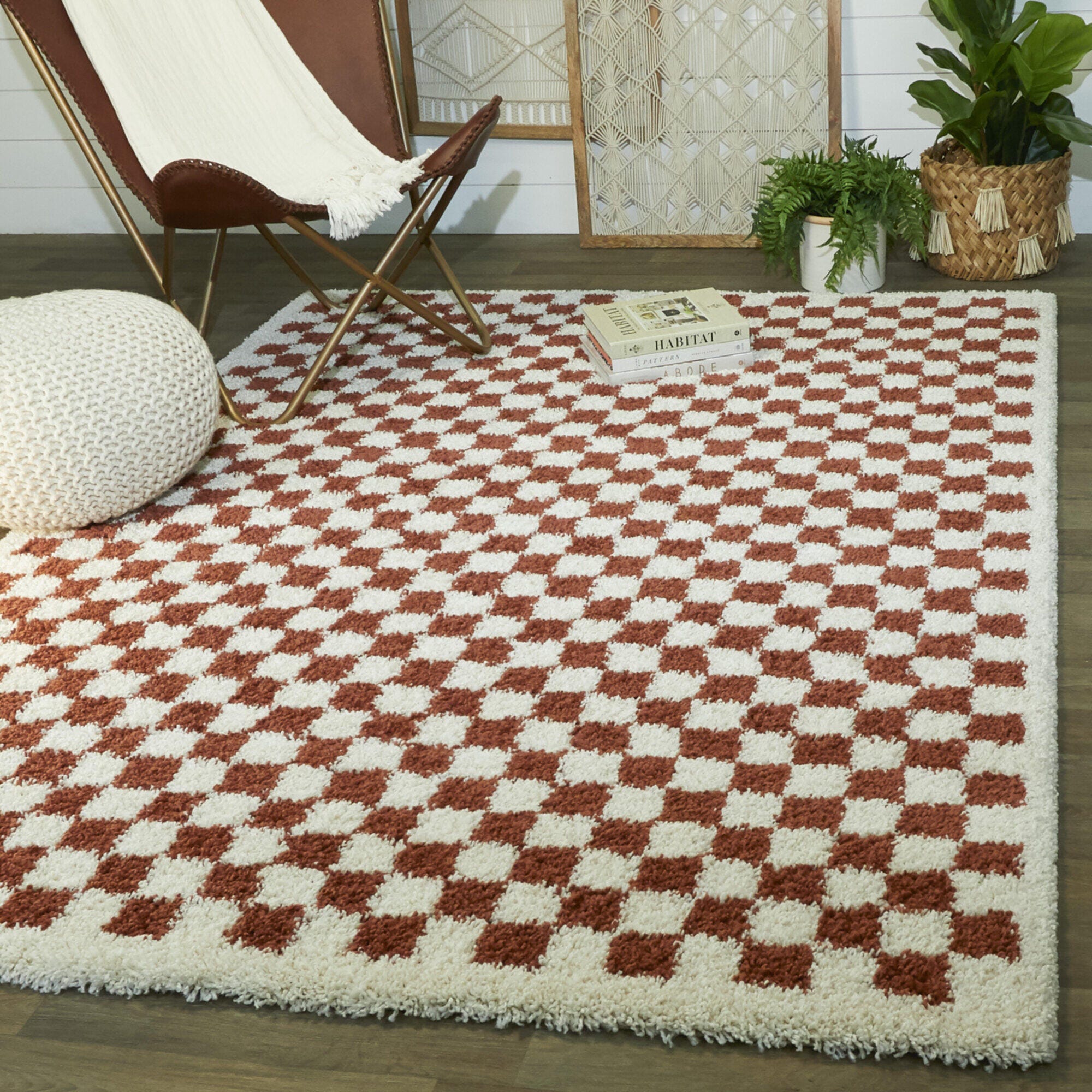 Balta Covey Checkered Shag 7' 10" x 10' Area Rug, Burnt Orange, rollover