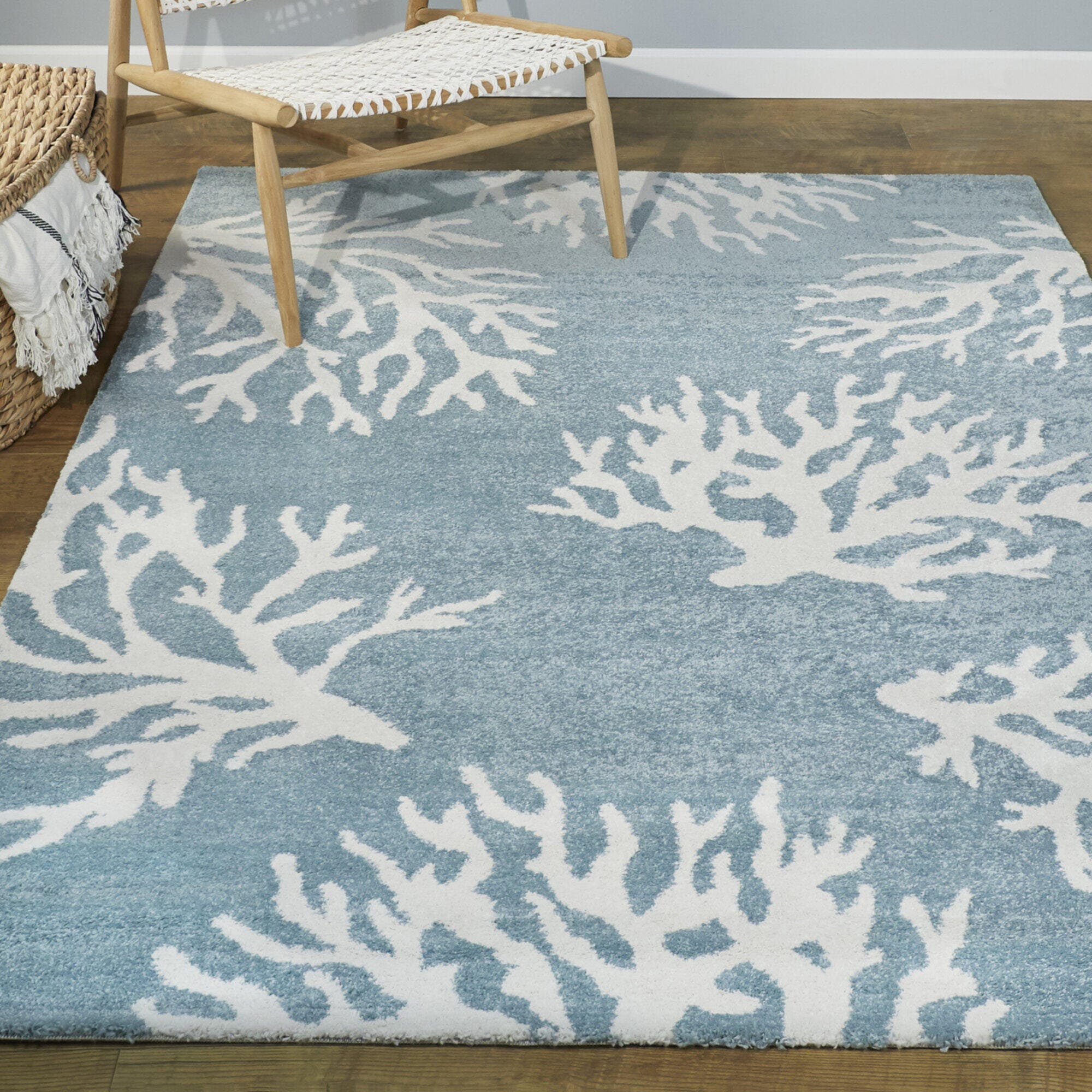 Balta Caistor Coastal Coral Print 2' 7" x 7' Runner Rug, Light Blue, rollover