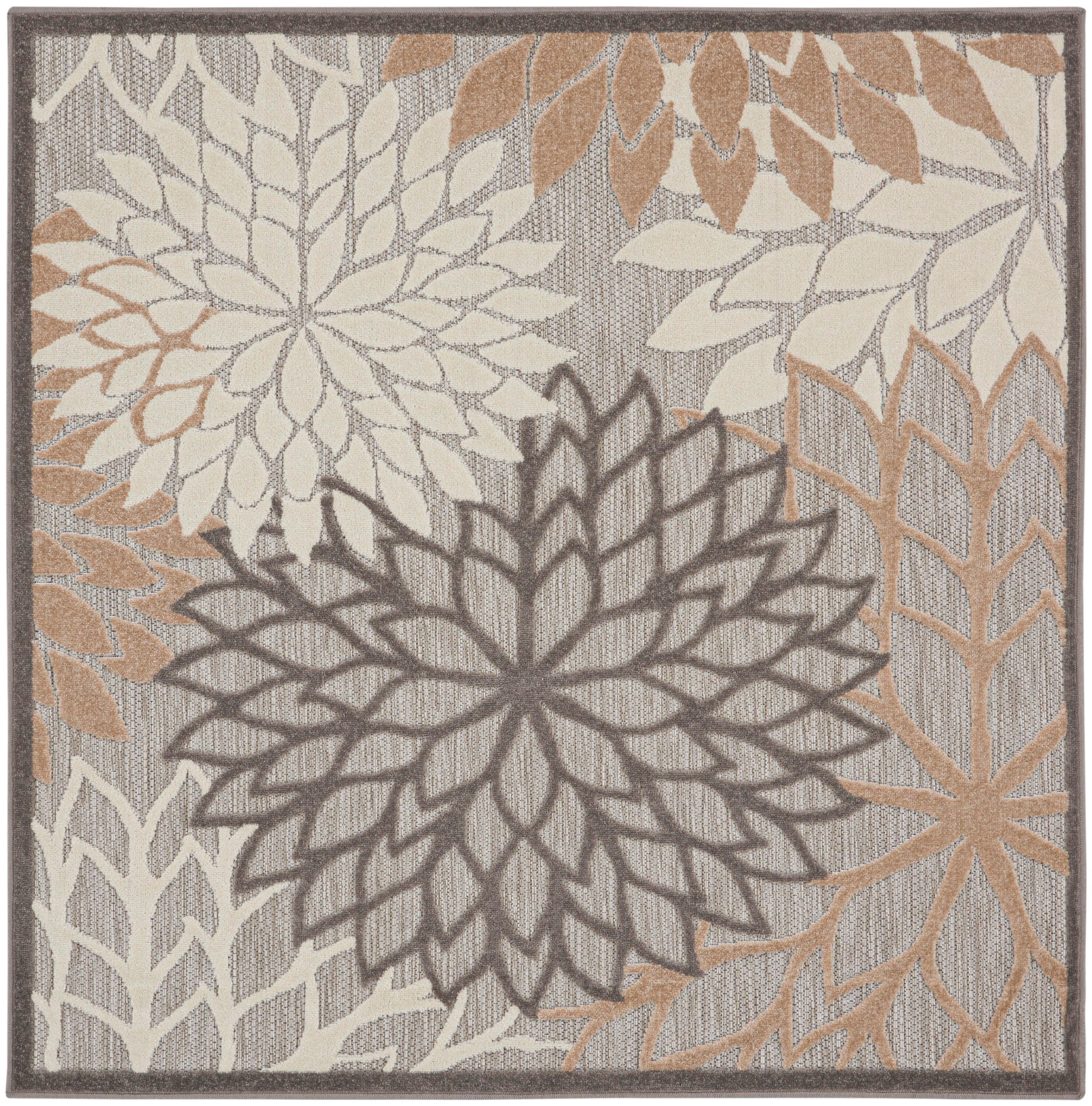 Nourison Home Aloha 5' Square Natural Indoor/Outdoor Tropical Rug, Natural, large