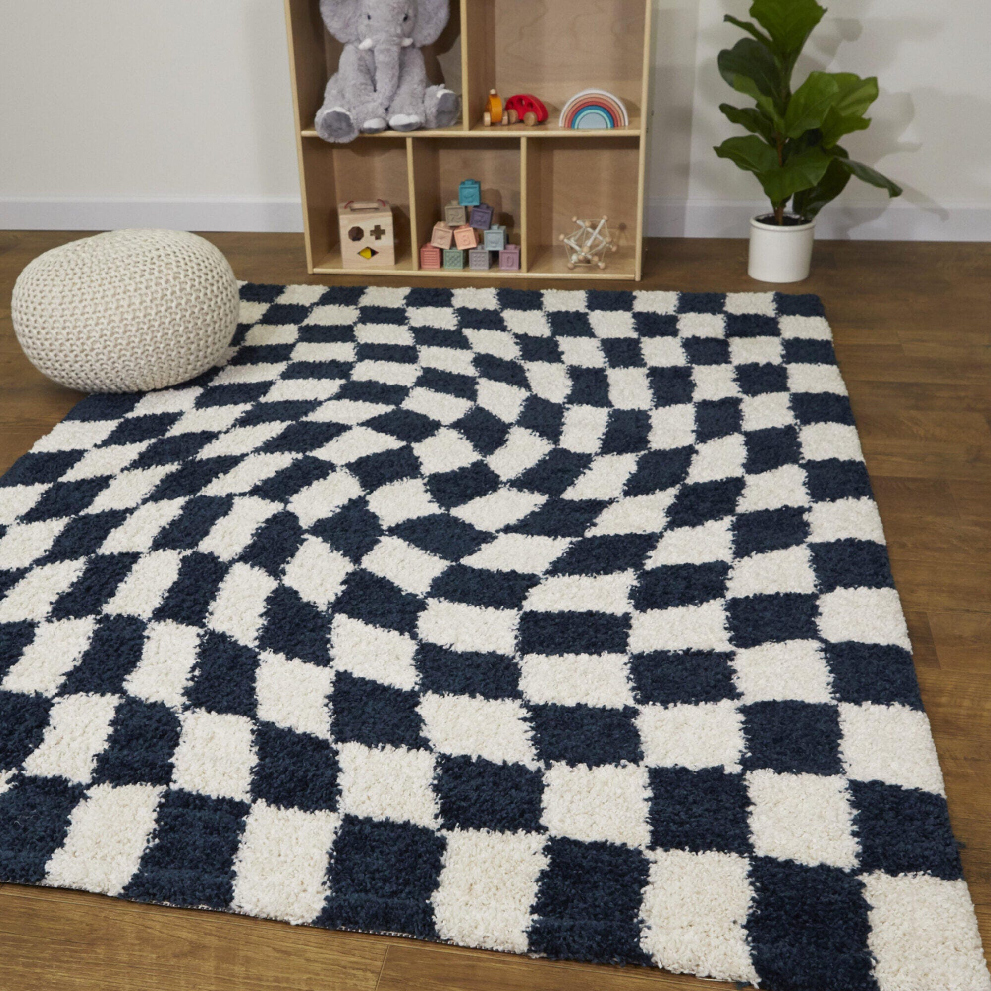Balta Luther Modern Checkered Shag 5' 3" x 7' Area Rug, Blue, rollover