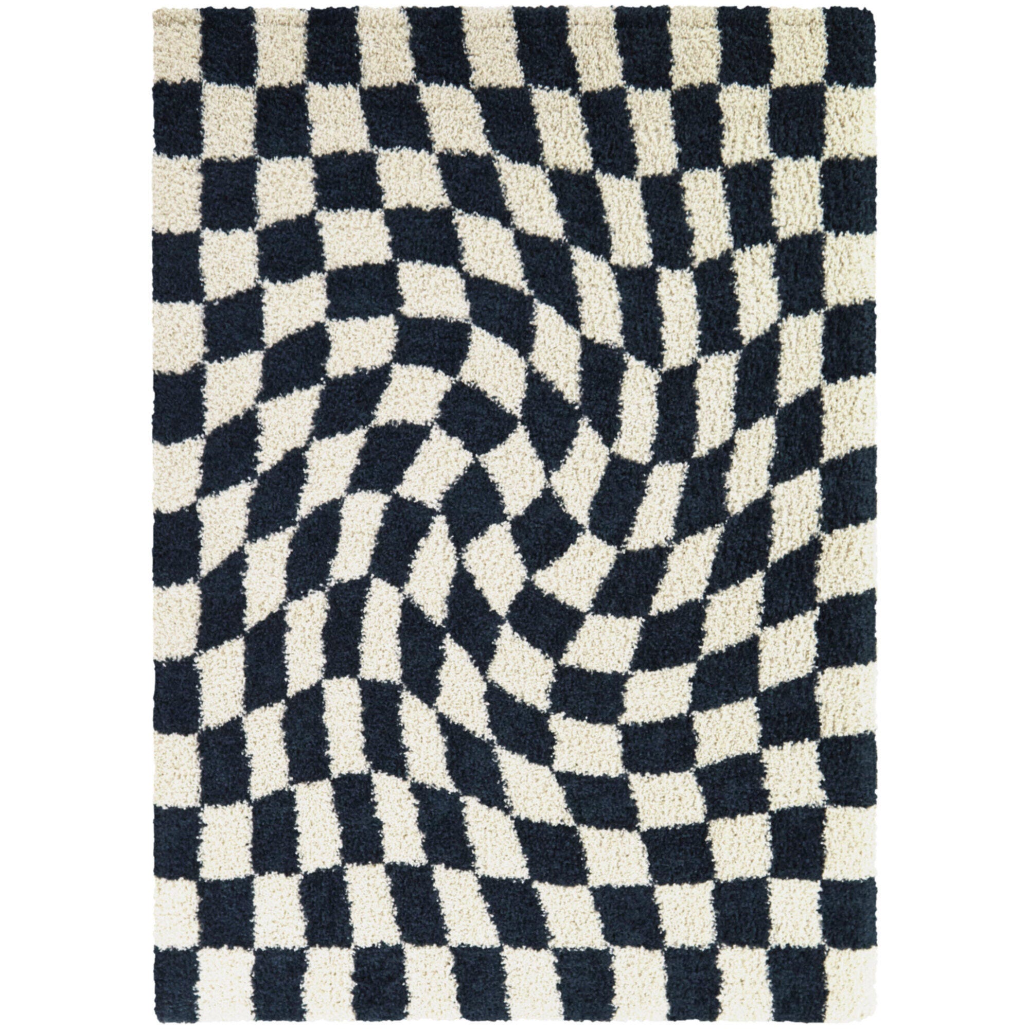 Balta Luther Modern Checkered Shag 5' 3" x 7' Area Rug, Blue, large