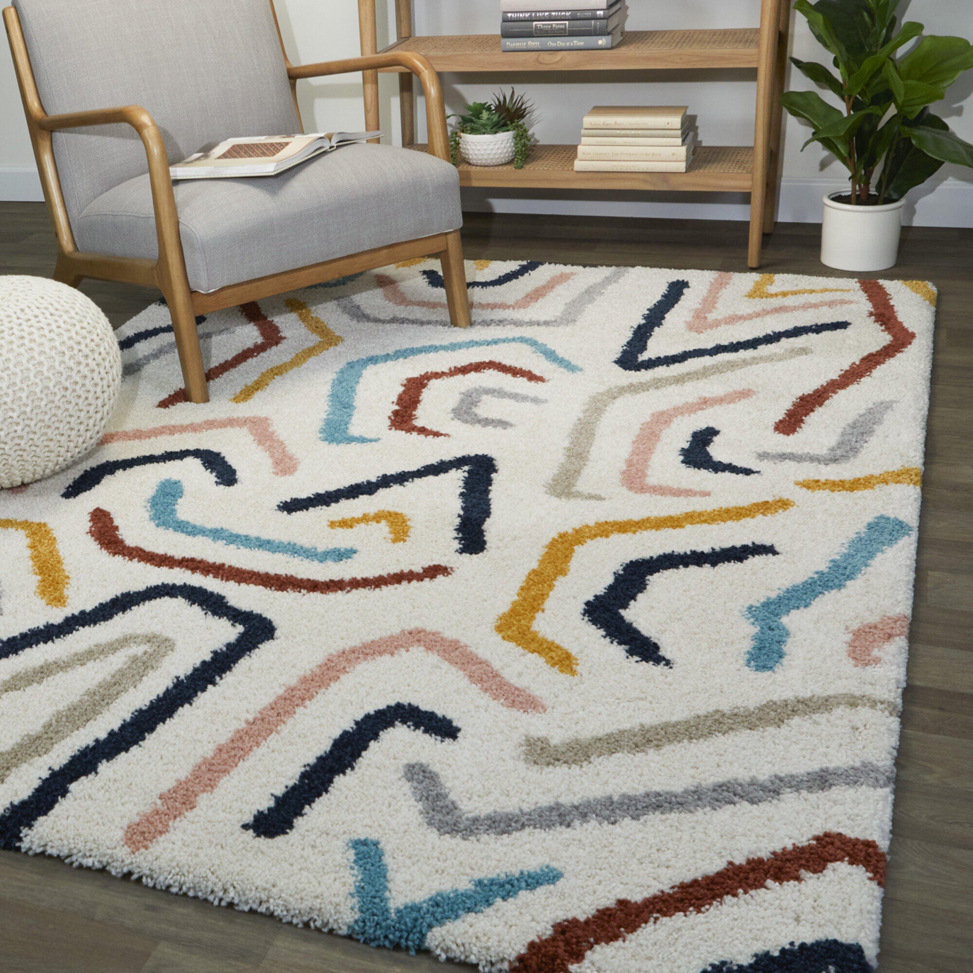 Balta Seymour Modern Shag 5' 3" x 7' Area Rug, Cream, rollover