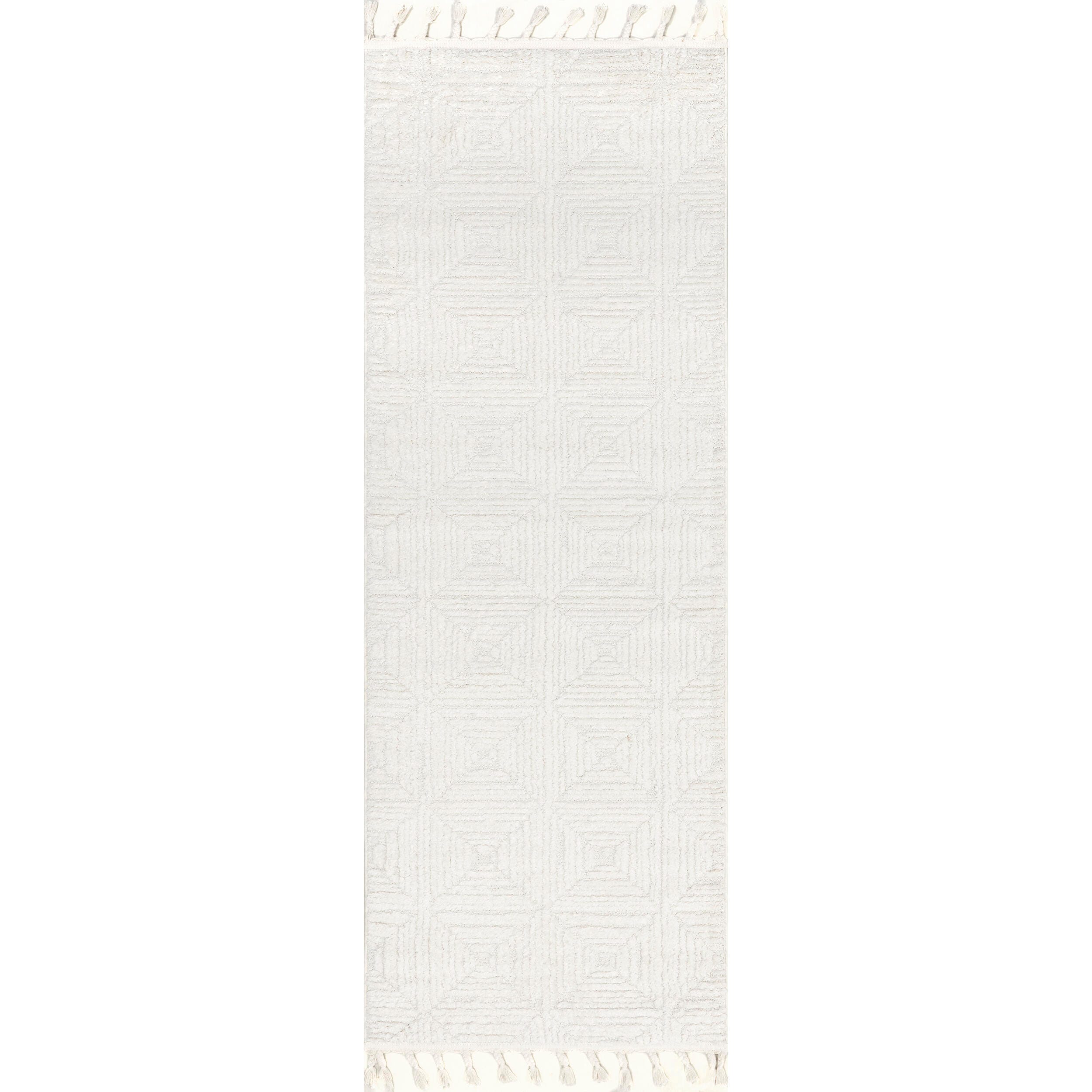 nuLOOM Kerry Textured Geometric Tasseled Area Rug, Ivory, large