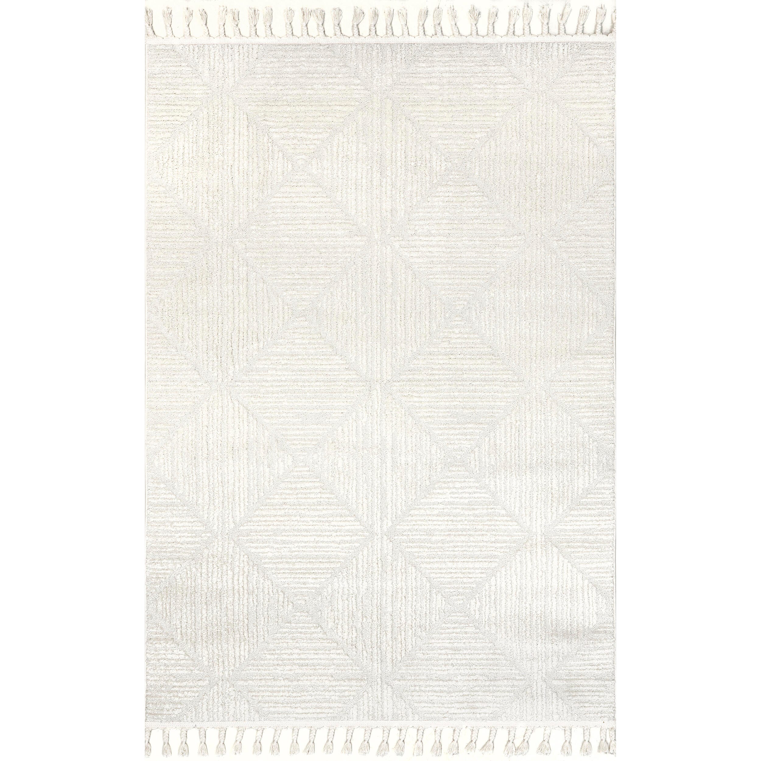 nuLOOM Kerry Textured Geometric Tasseled Area Rug, Ivory, large