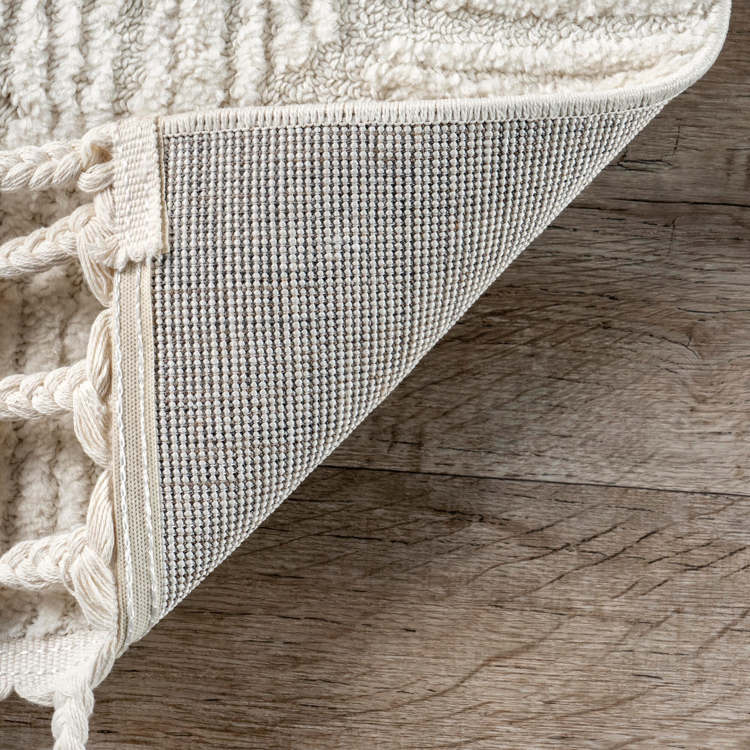 nuLOOM Kerry Textured Geometric Tasseled Area Rug, Ivory, large
