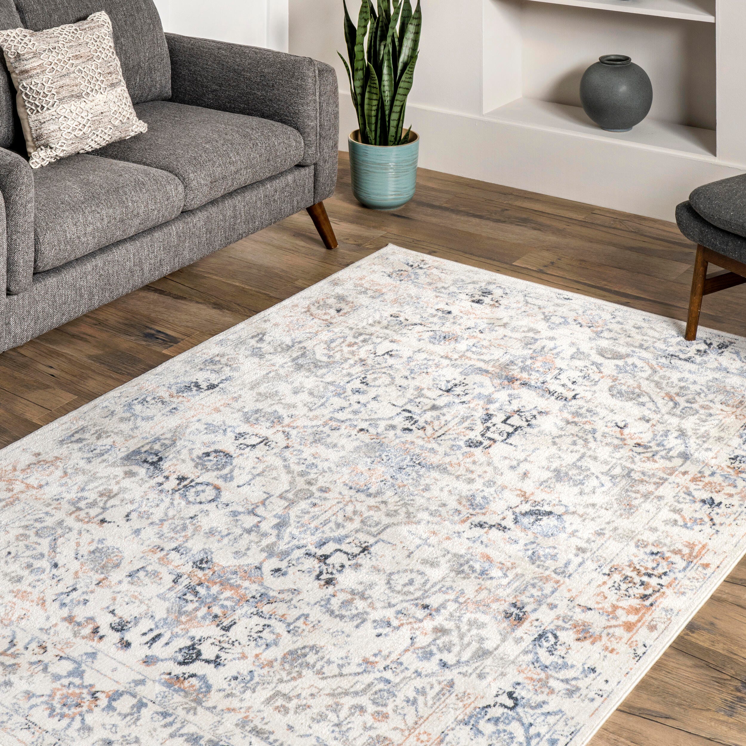 nuLOOM Everlee Faded Persian Machine Washable Area Rug, Beige, large