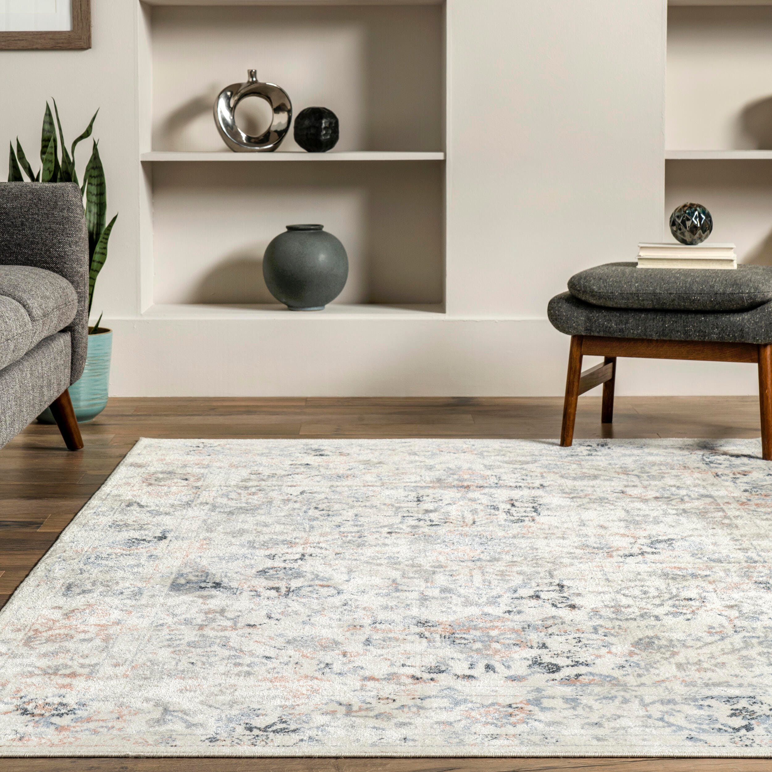 nuLOOM Everlee Faded Persian Machine Washable Area Rug, Beige, large
