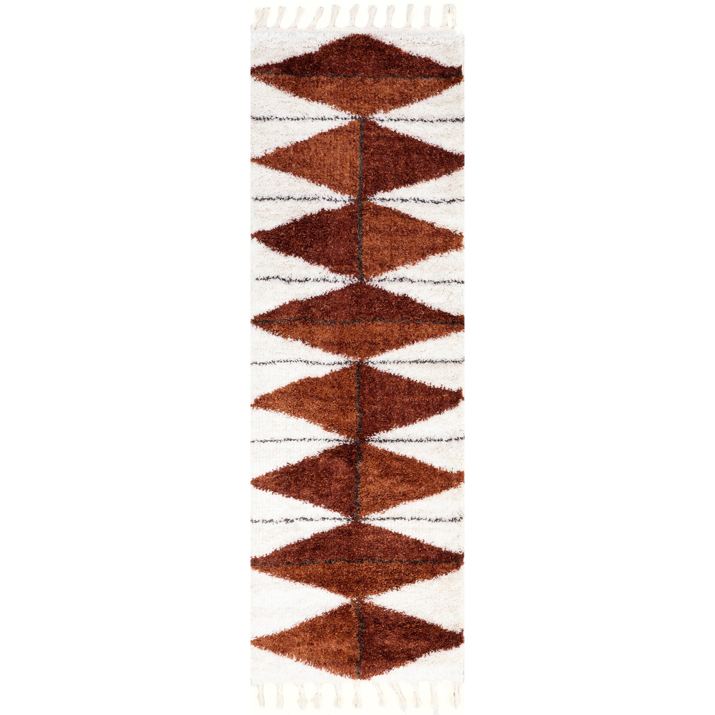 nuLOOM Kali Shaggy Diamond Tassel Area Rug, Rust, large