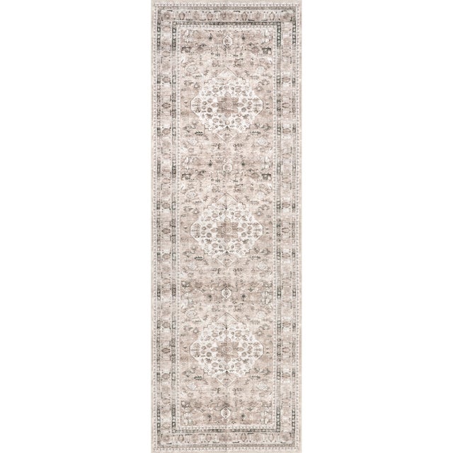 Nuloom Davi Faded Stain-Resistant Machine Washable Runner Rug, Stone