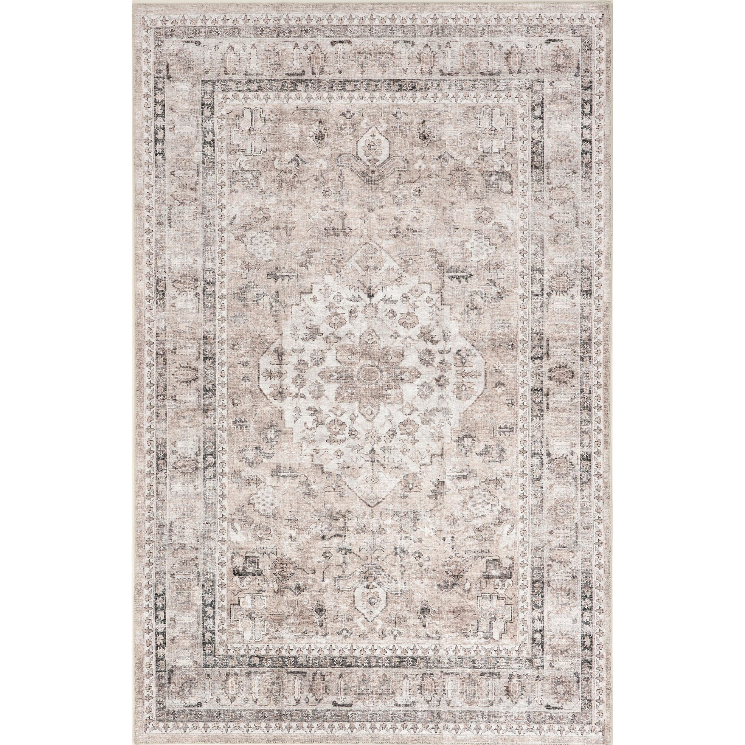 nuLOOM Davi Faded Stain-Resistant Machine Washable Area Rug, Stone, large