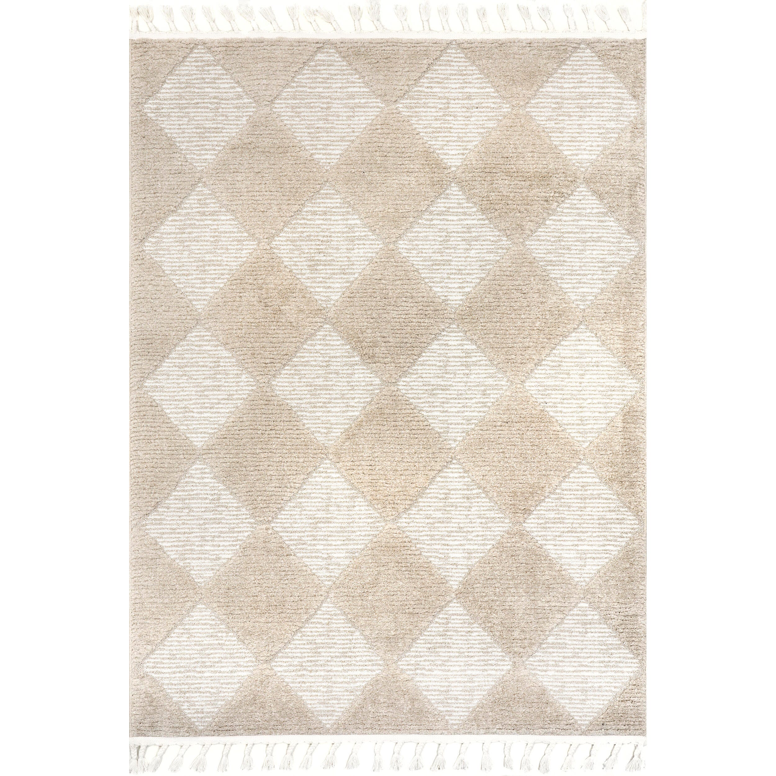 nuLOOM Marissa High/Low Diamond Tassel Area Rug, Ivory, large