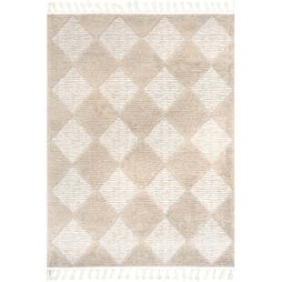 nuLOOM Marissa High/Low Diamond Tassel Area Rug, Ivory, large