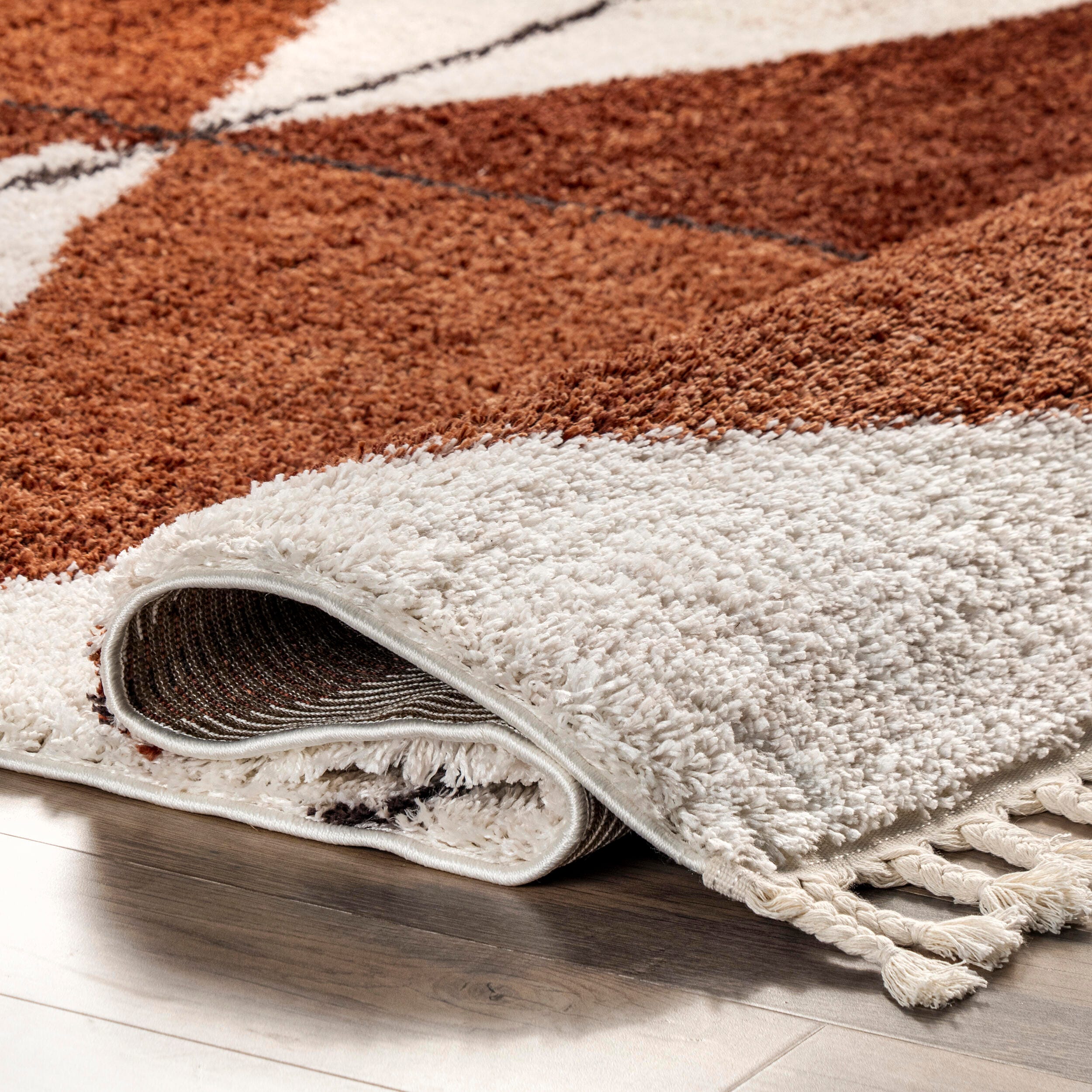 nuLOOM Kali Shaggy Diamond Tassel Area Rug, Rust, large