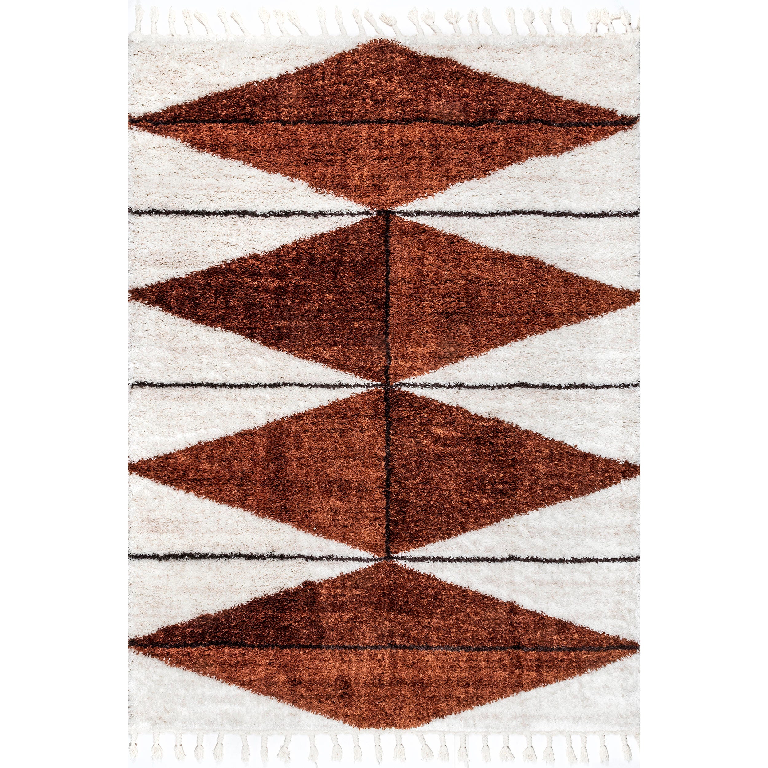 nuLOOM Kali Shaggy Diamond Tassel Area Rug, Rust, large
