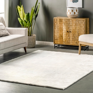 nuLOOM Loni Solid Machine Washable Shag Area Rug, White, rollover
