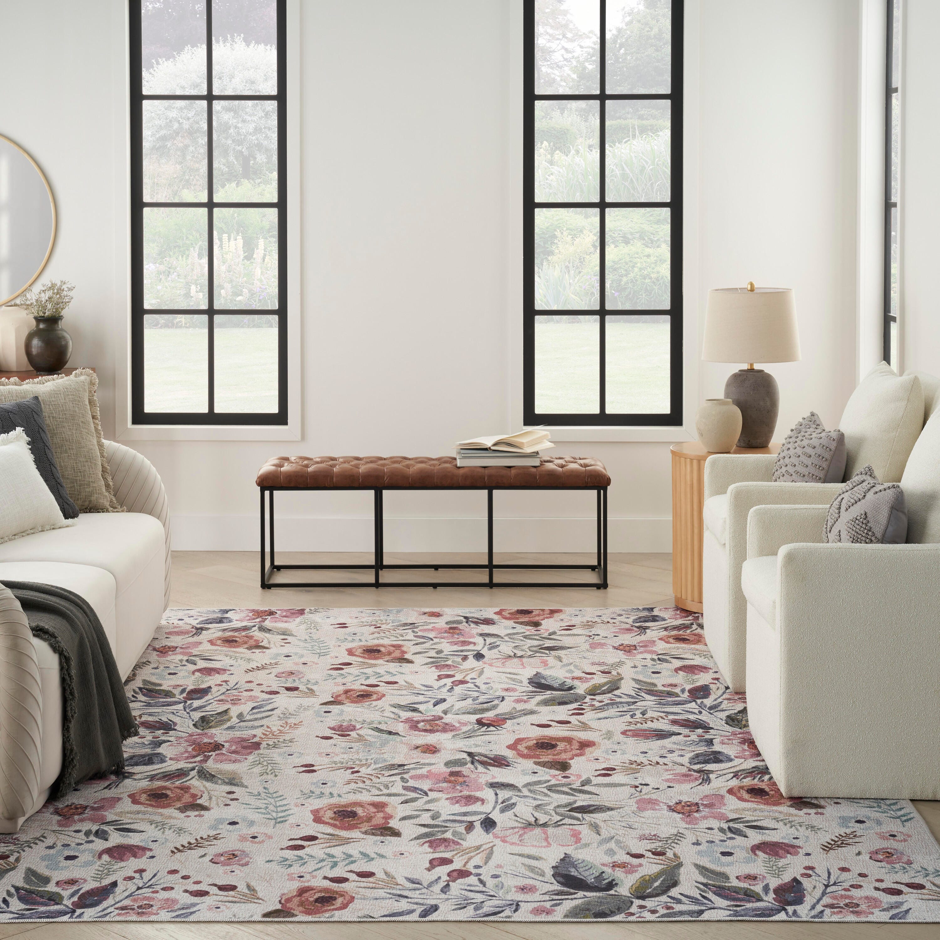 Nourison Home Machine Washable Series Rug, Ivory/Pink, large
