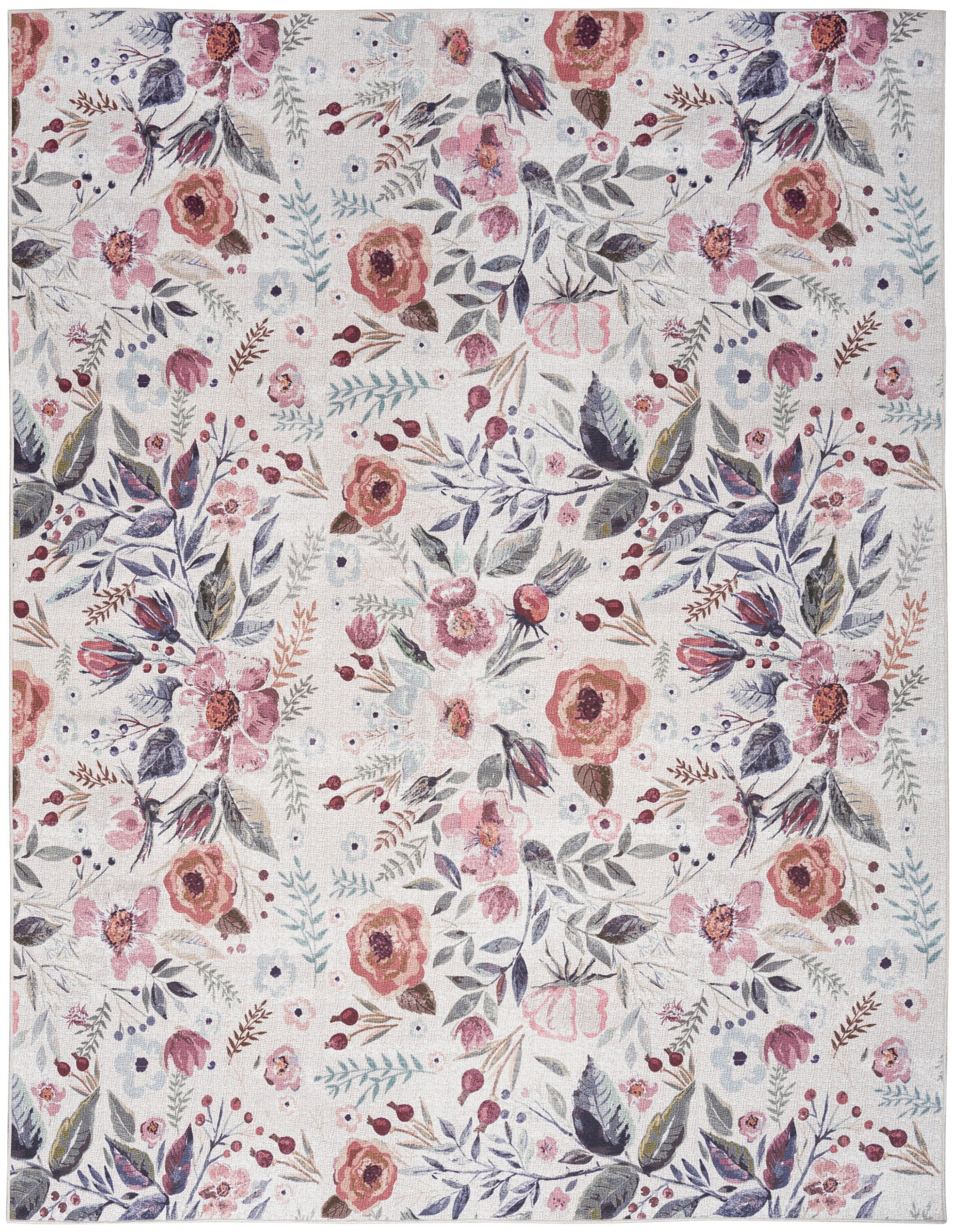 Nourison Home Machine Washable Series Rug, Ivory/Pink, large